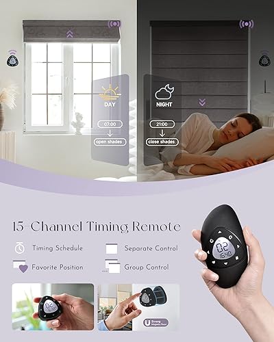 Miniatura 5 de Graywind Persianas romanas inteligentes compatibles con Alexa Google, persianas motorizadas recargables con control remoto de filtrado de luz,