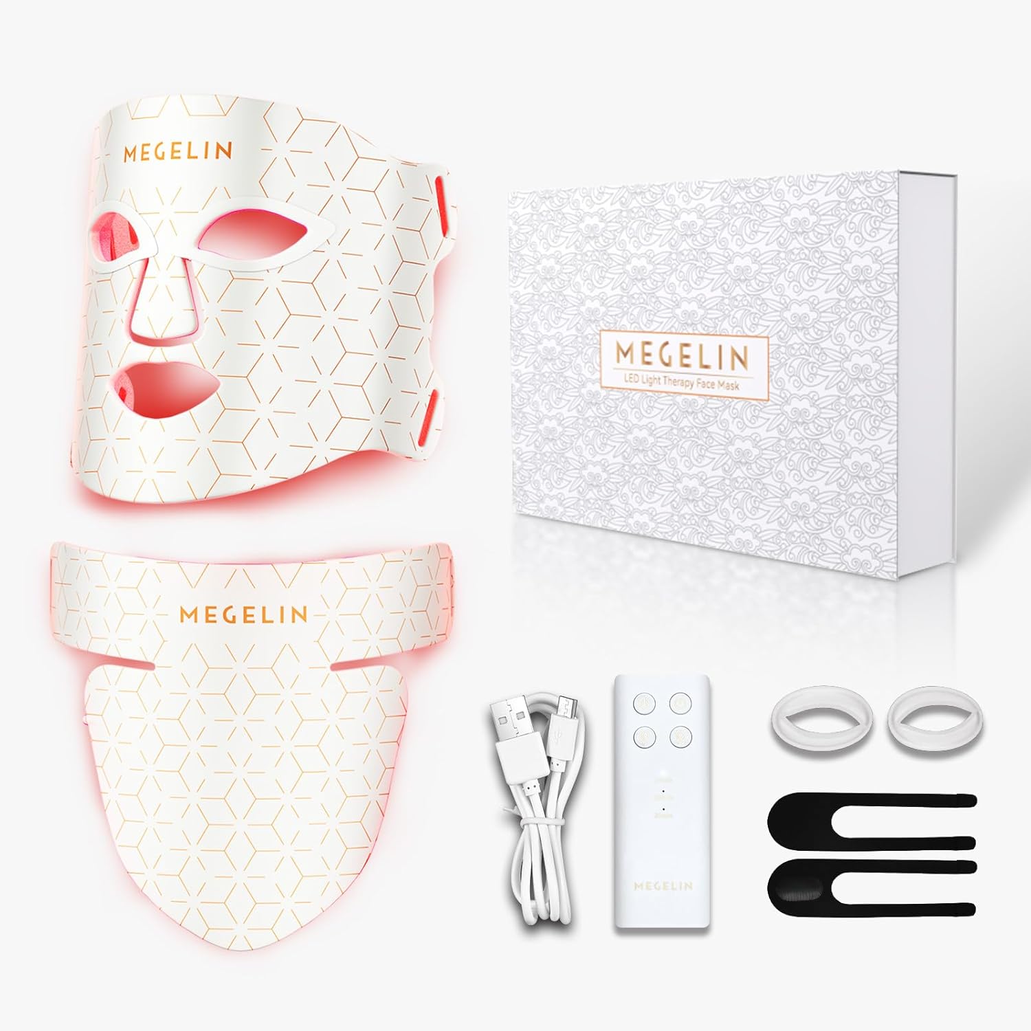 MEGELIN LED Red Light Therapy Face & Neck Mask, 7 Colours LED Light Therapy Face Mask, Infrared Red Light Therapy Mask