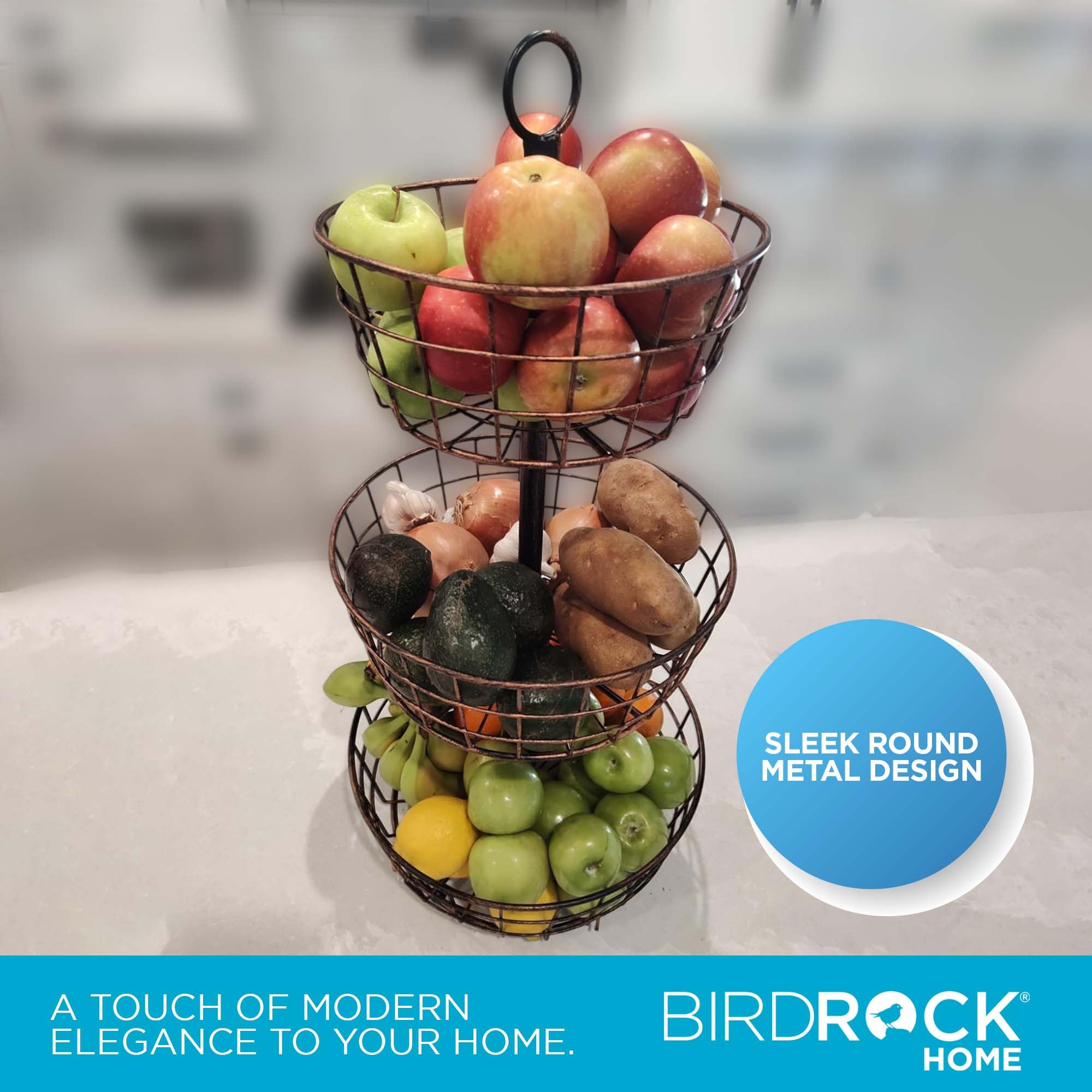 イタリー製　フルーツ置き Amazon | BIRDROCK HOME 3段ワイヤーフルーツバスケット | ラウンド