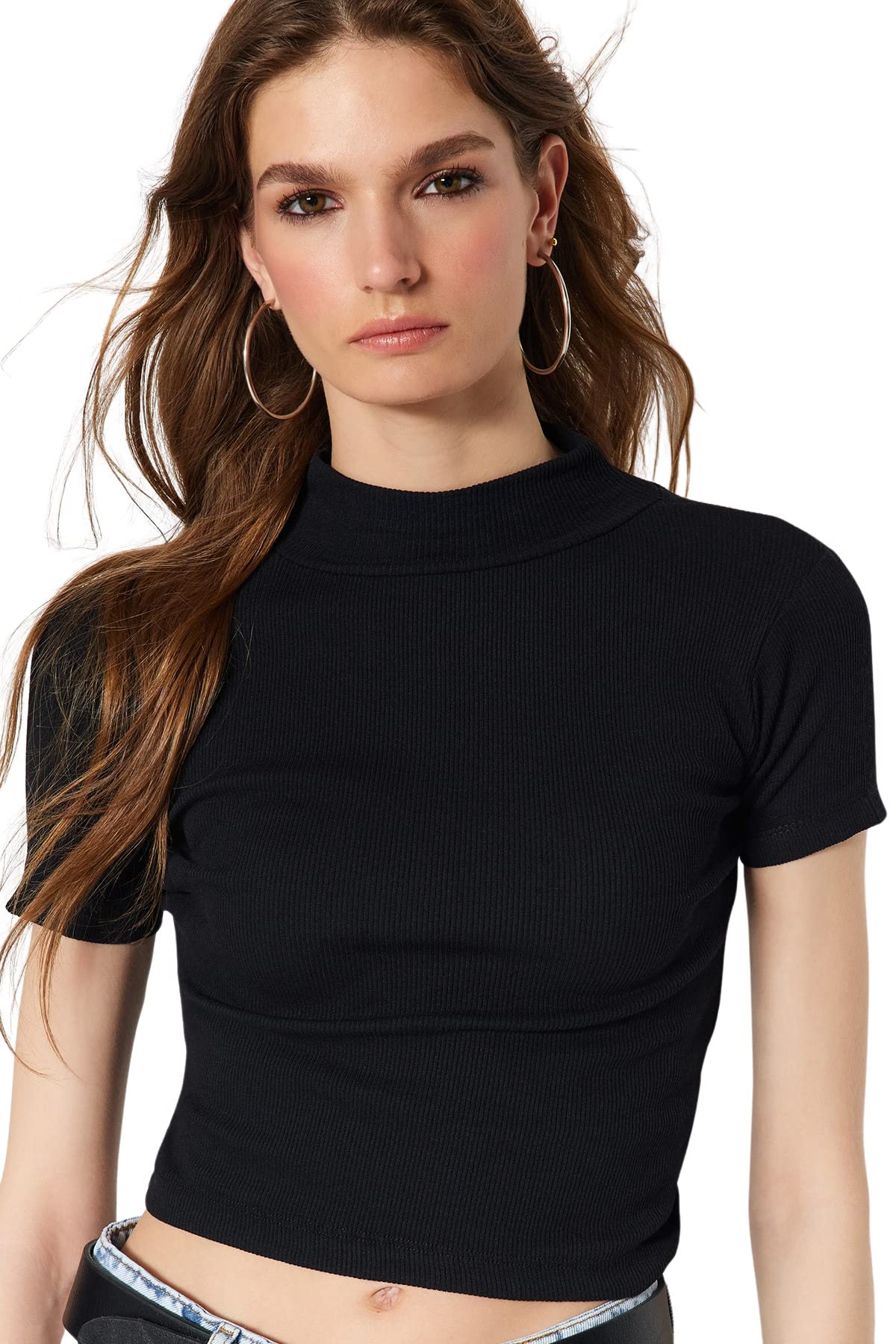 Trendyol FeMan Young Slim fit Bodycon Crew Neck Knit Blouse Schwarz