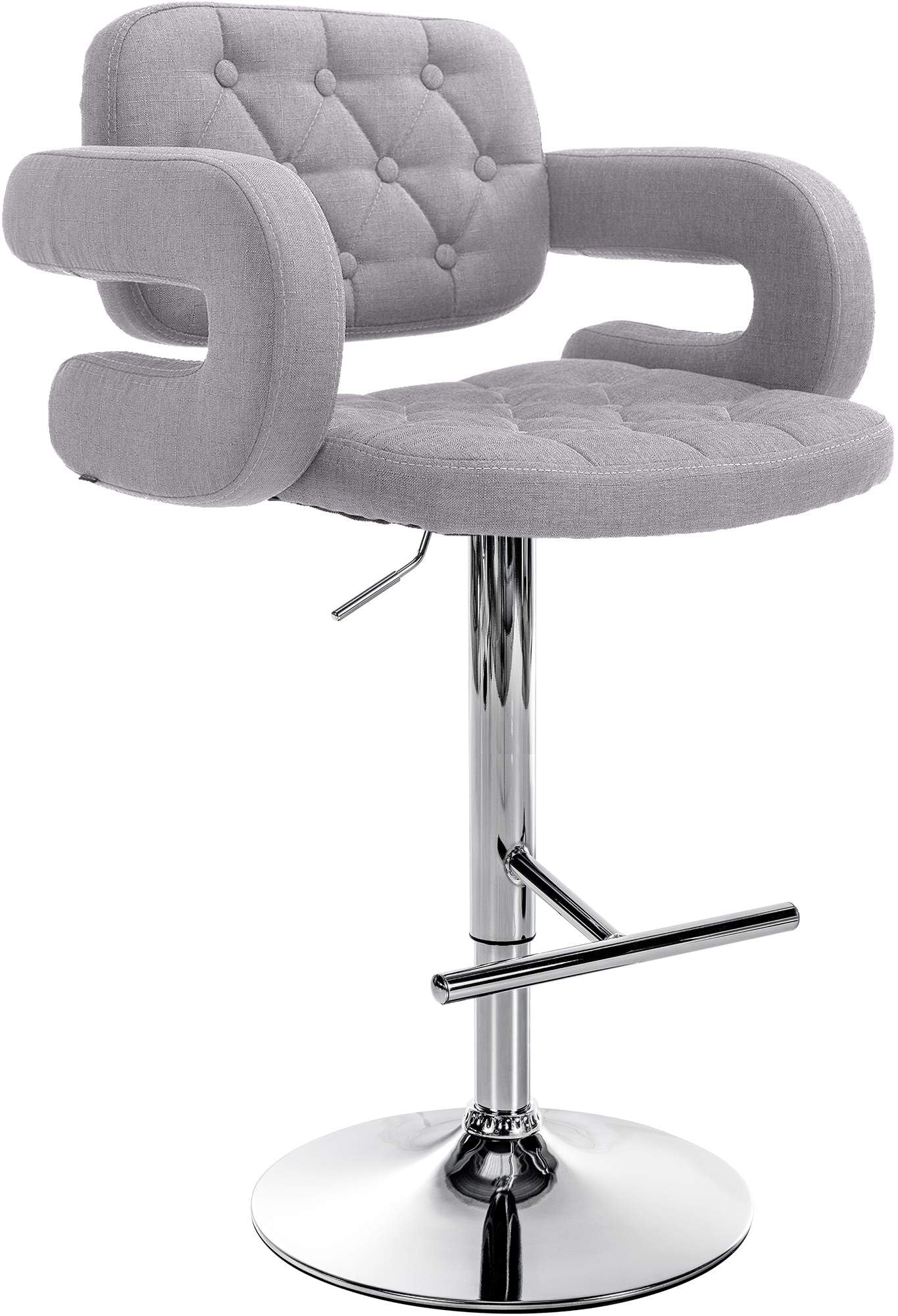 CLP Tabouret De Bar Dublin en Tissu I Chaise De Bar Réglable en Hauteur I Style Chesterfield I Chaise Haute avec Accoudoirs | Couleur Gris Couleur du Cadre Chrome