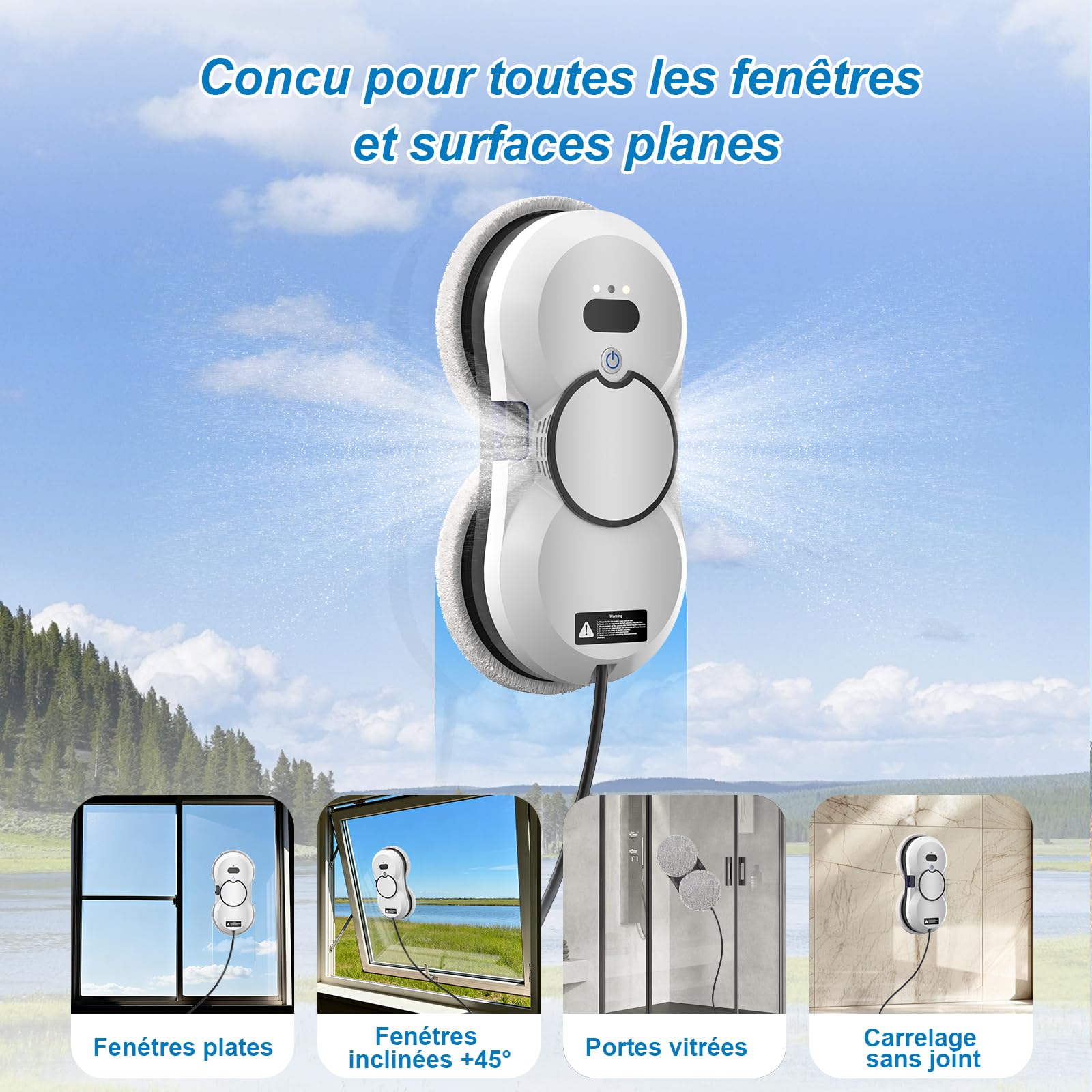 Robot Laveur de Vitre pour Fenêtres avec Cadre, 5600Pa Robot Lave Vitre avec Détection des Bords, Laveur de Vitre Automatique Multi-Surfaces Lisses pour Maison et Bureau, Télécommande + 10 Chiffons