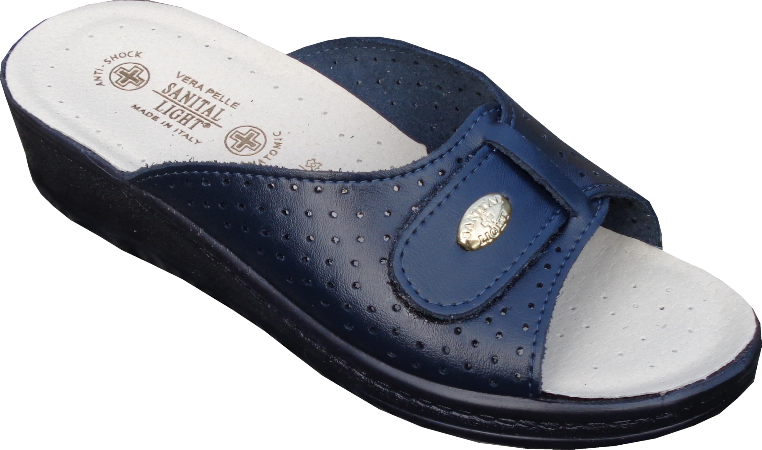 Sanital Light 1374 - Ciabatta in Pelle, Leggera e Confortevole, Soletto Imbottito Anti-Shock, Tomaia Forata Traspirante, Artigianato Italiano. Si consiglia Comprare Una Misura più Grande.