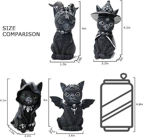 Miniatura 6 de Juego de 4 estatuas de gnomo de gato para decoración de jardín, para exteriores, Halloween, gato, idea para amantes de los gatos, lindas figuras