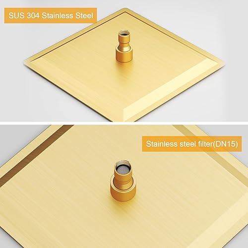 Miniatura 48 de BESy - Cabezal de ducha efecto lluvia cuadrado, de acero inoxidable de alta presión, de 1/16”, ultra fino, cobertura de cuerpo completo con boquilla