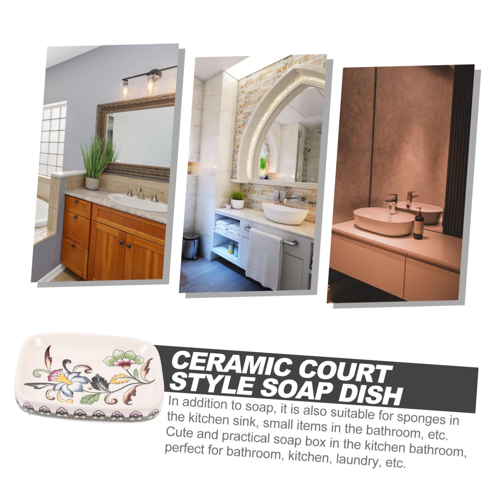 Amosfun Portasapone in Ceramica Stile Palazzo Design Autodrenante, Vassoio per Sapone Pratico e Decorativo per Cucina e Lavabo