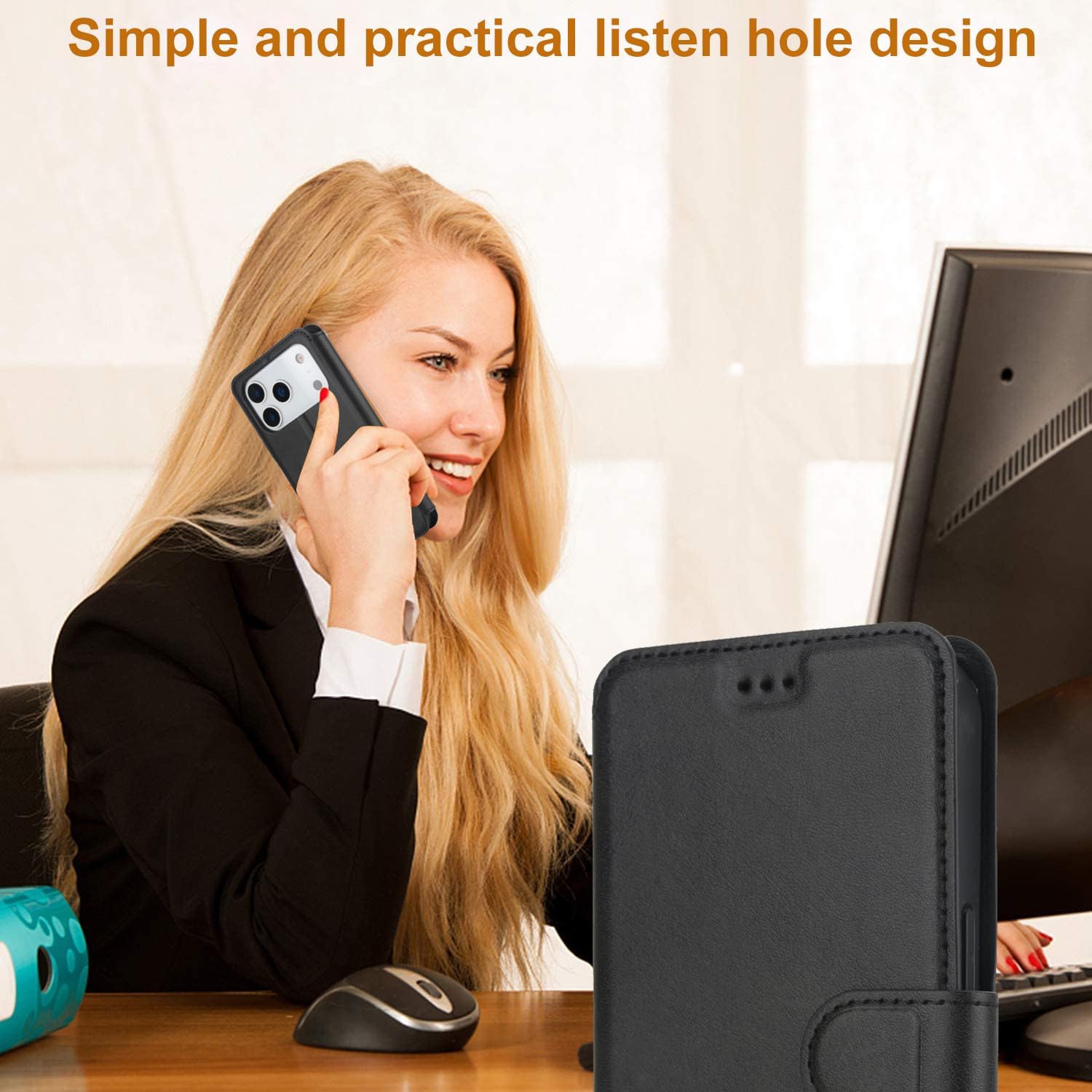 QLTYPRI Case for iPhone 17 Pro Premium PU Leather Simple Wallet Case Card Slots Kickstand Magnetic Closure Shockproof Flip Cover for iPhone 17 Pro 6.3 inches - Black - Image 7