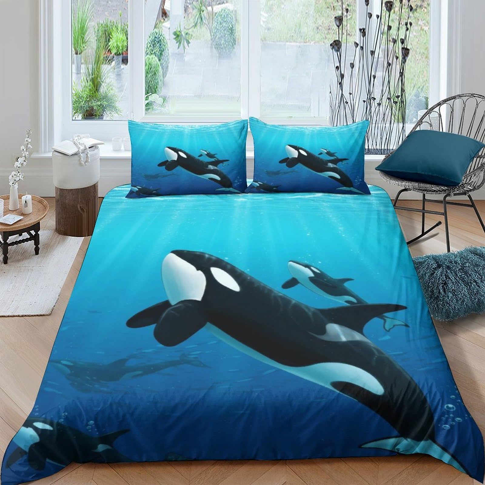 Ctjqhvkz Style-3 3D Printed Ocean Whale Fitted Sheet Microfiber Soft Blue Sea Mattress Cover For Bedroom Guest Room Decor Single（135X200cm）