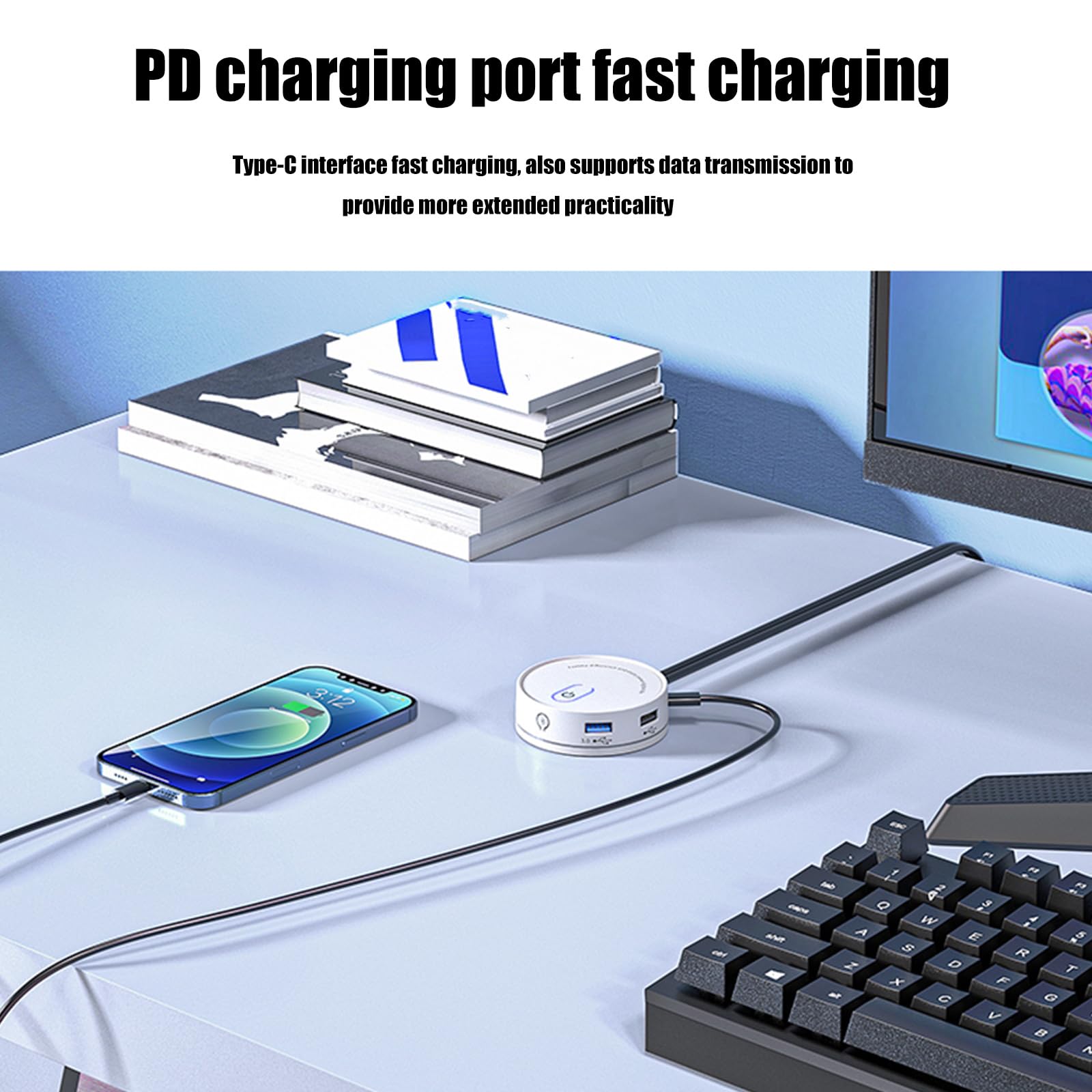 Kabel przedłużający USB 3.0 USB C do komputera stacjonarnego, opcjonalny port audio 3,5, kabel 116 cm