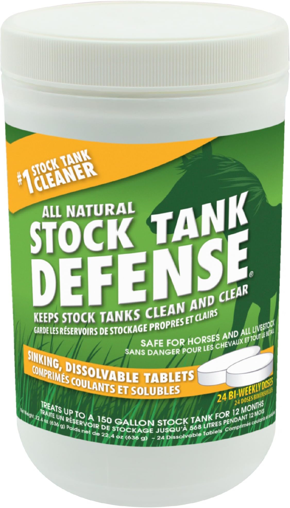Airmax Stock Tank Defense, Livestock Water Trough Cleaner, Clean Drinking Tanks for Horse, Cattle, Goat & Chicken, Safe & Easy-to-Use Cleaning Tablet Treatment for Farming & Agricultural Use, 24 Tabs