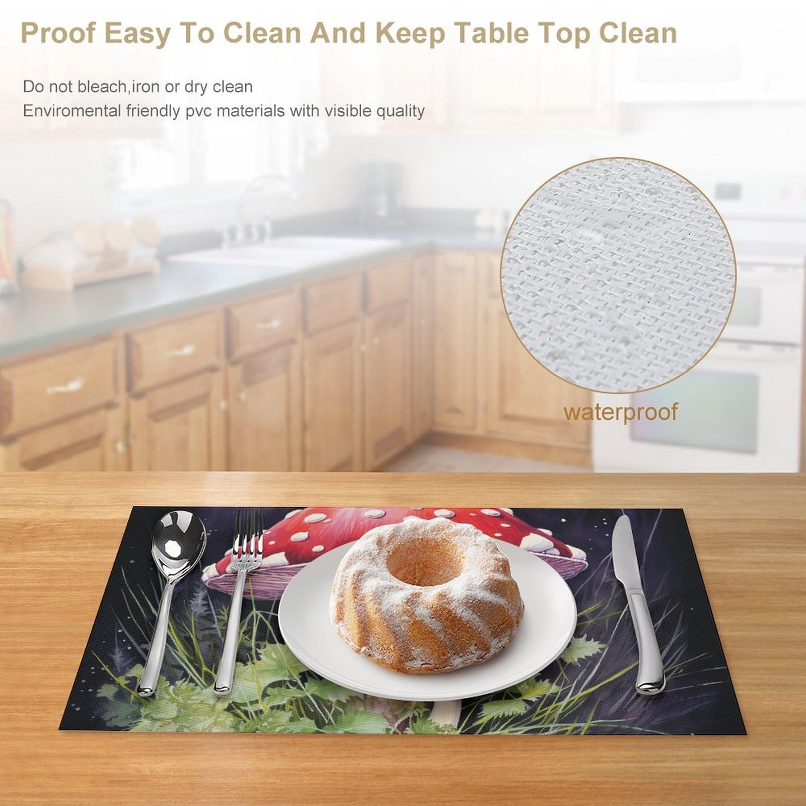 Set di 6 tovagliette all'americana in PVC, lavabili, resistenti al calore, antiscivolo, impermeabili, per interni ed esterni, tavolo da pranzo, cucina, feste e vacanze
