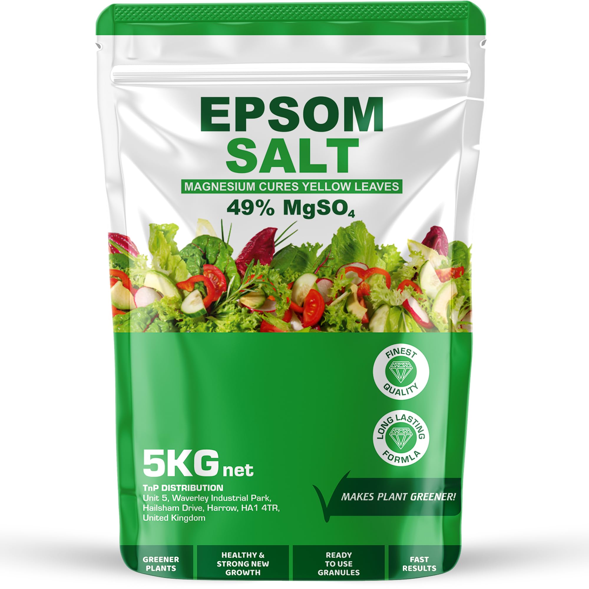 Epsom Salt for Plants, 49% MgSO4, Magnesium Cure for Yellow Leaves, Ready-to-Use Granules Garden Plant Growth, Lawn Care Magnesium Sulphate Fertiliser by Pure Source Nutrition (5kg)