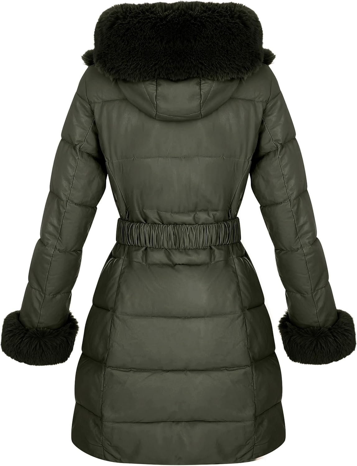 RISISSIDA Puffer Jacket Women Winter Fur Lined Coat with Long Fur Collar Hooded, Warm Leather Bubble Overcoat Cold-resistant