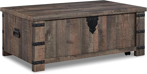 Signature Design by Ashley Hollum Casual Lift-Top Rustic Coffee Table, Dark Brown & Black