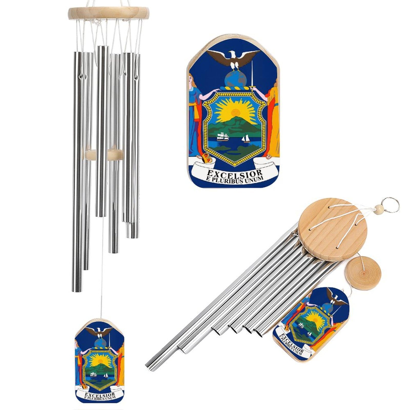 New York State Flag Wind Chime for Indoor Outdoor Decor Tranquil Soothing Tones