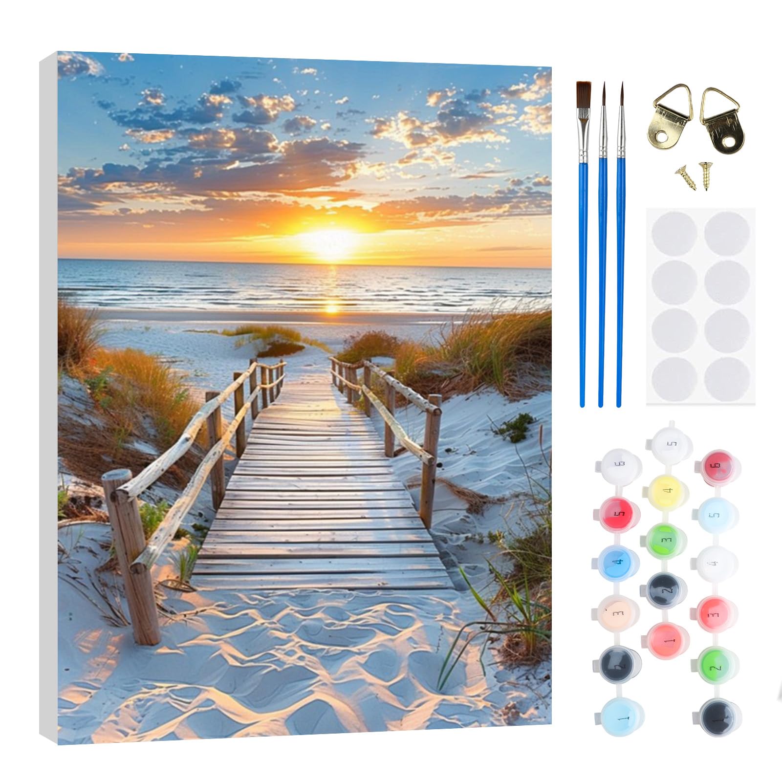 RICUVED Beach Paint by Numbers Kit for Adults–Landscape Paint by Numbers DIY Oil Acrylic Painting Canvas 20x30 cm with Wooden Framed, Easy Art Set for Adults Kids, Perfect for Decor Gift