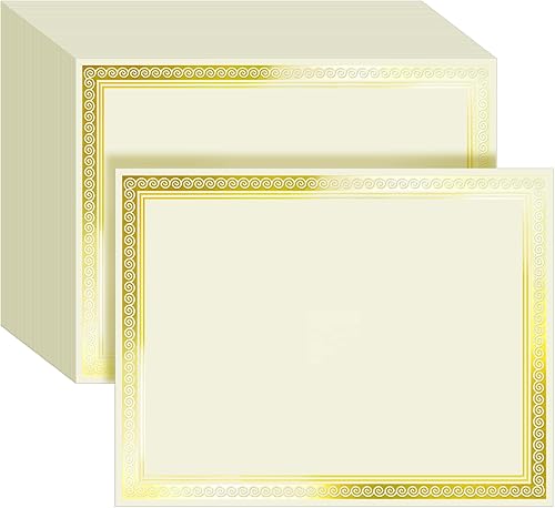 Miniatura 8 de SUNEE 100 hojas de papel para certificados - Borde dorado en blanco, 8.5x11 para diplomas, certificados, premios de participación, papel de