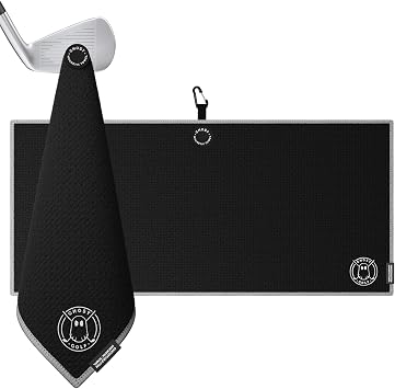 Ghost Golf Magnetic Towel Caddie - Premium Ultra-Absorbent Microfiber Golf Towel with Magnet for Golf Carts or Clubs - 18" x 40" Golfing Gear - Waffle Weave Pattern Black