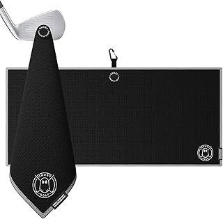 Magnetic Towel (Caddie) - Premium Ultra-Absorbent Microfiber Golf Towel with Magnet for Golf Carts or Clubs - 18" x 40" Golfing Gear - Waffle Weave Pattern (Black)