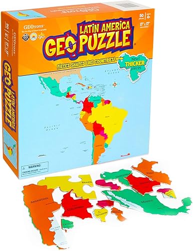 GeoToys GeoPuzzle Latin America - Juguetes educativos para niños y niñas, rompecabezas de geografía de 50 piezas, rompecabezas de tamaño jumbo para