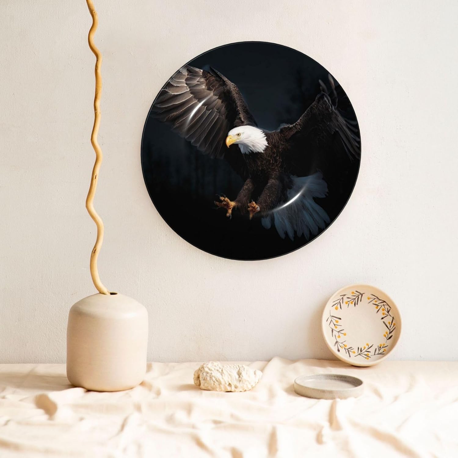 Bone China Decorative Plate with Display 3D Bald Eagle Ceramic Plates Crafts Art Decor Dessert Plate Ceramic Ornament Porcelain Plates for Living Room Kitchen Table Home Decor