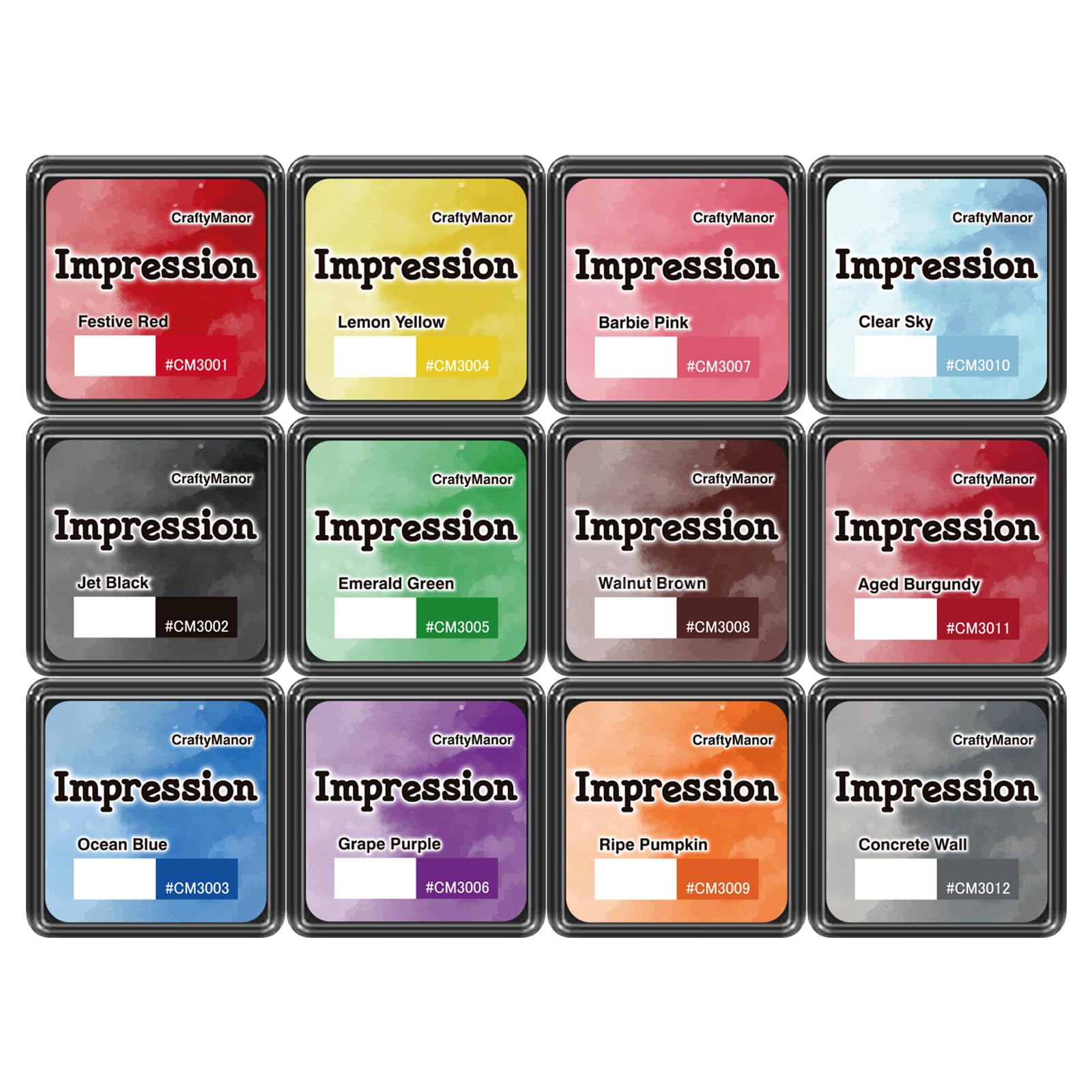 CraftyManor Mini Smudge Ink Pads for Stamps, Water Based Halo Dye Stamp Pad for Scrapbooking, DIY Craft Scrapbook Supplies for Adults (12 Colors)