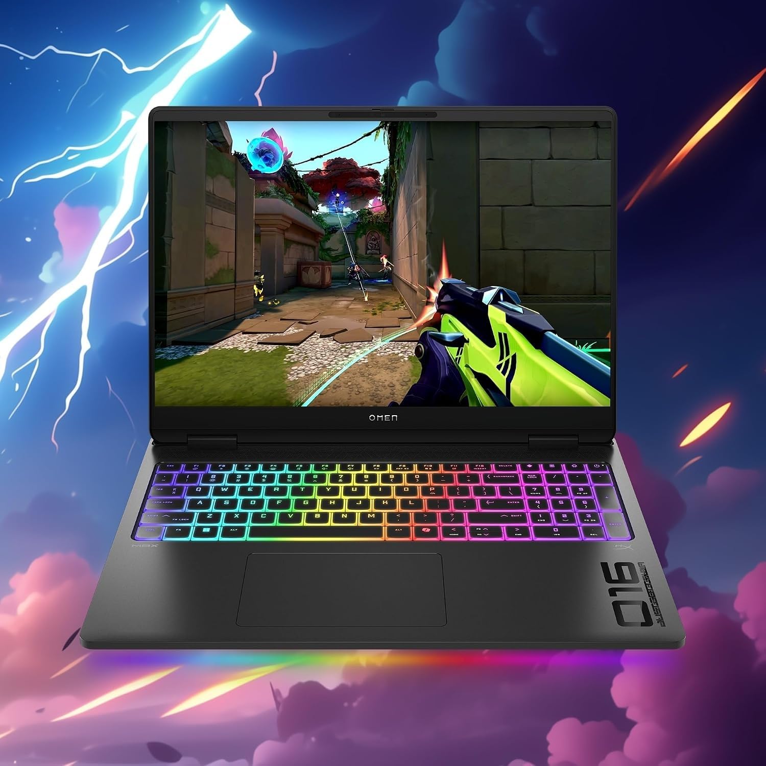 HP HyperX Omen 16-ah0005sf Ordinateur Portable Gaming 16" 2.5K OLED, PC Portable Gamer (Intel Core Ultra 9-275HX, RAM 32 Go, SSD 1024 Go, RTX 5080 16GB VRAM, Windows 11), Laptop Noir, AZERTY