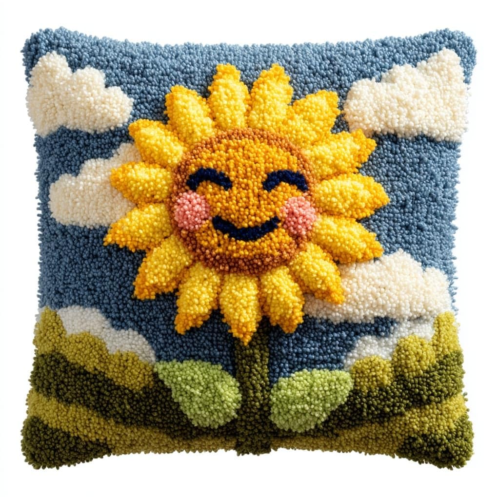WallustrioaW Latch Hook Pillowcase Kits 17x17in,Smiling Sunflower
