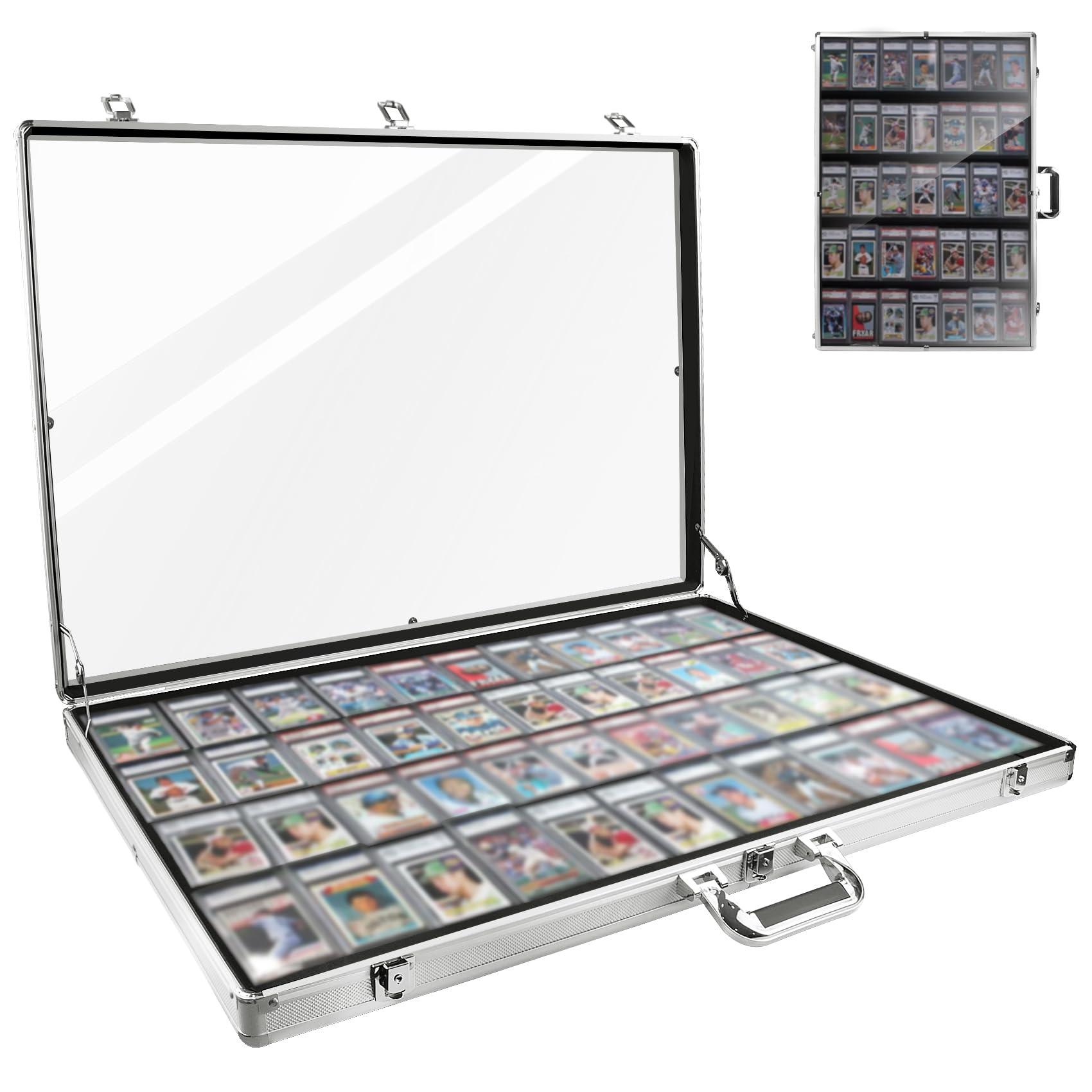 card show display case large aluminum, trading card display case suitable for sports card/tcg/jewelry collection, silver 34 in x 22 in, 1-year coverage