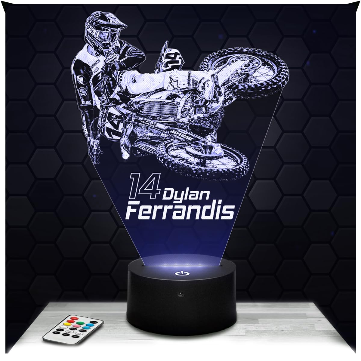 Lampephoto.fr - Moto Cross Dylan Ferrandis 3D Lamp, Night Light 3D LED Illusion Lamp, Gift idea for Men Motorcycle, Gifts Merchandise for Boys and Girls, Children's or Adult Bedroom Night Light