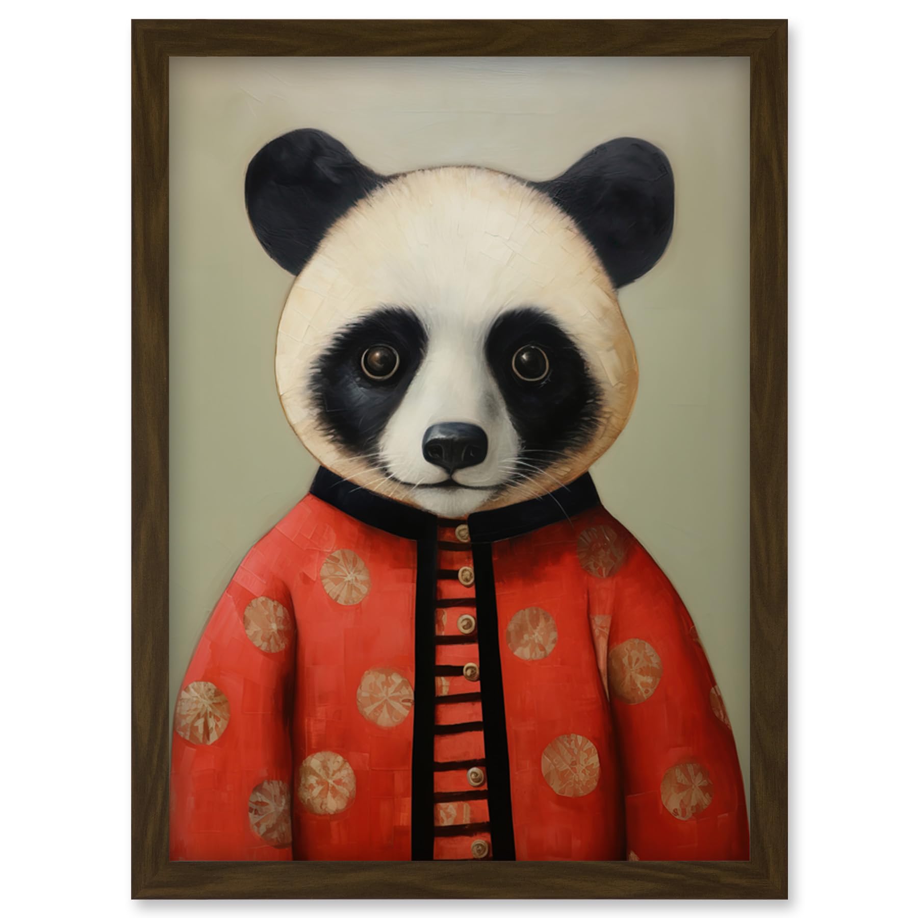 Artery8 Panda Cub in Chinese Uniform Fun Kids Bedroom Artwork Framed Wall Art Print A4