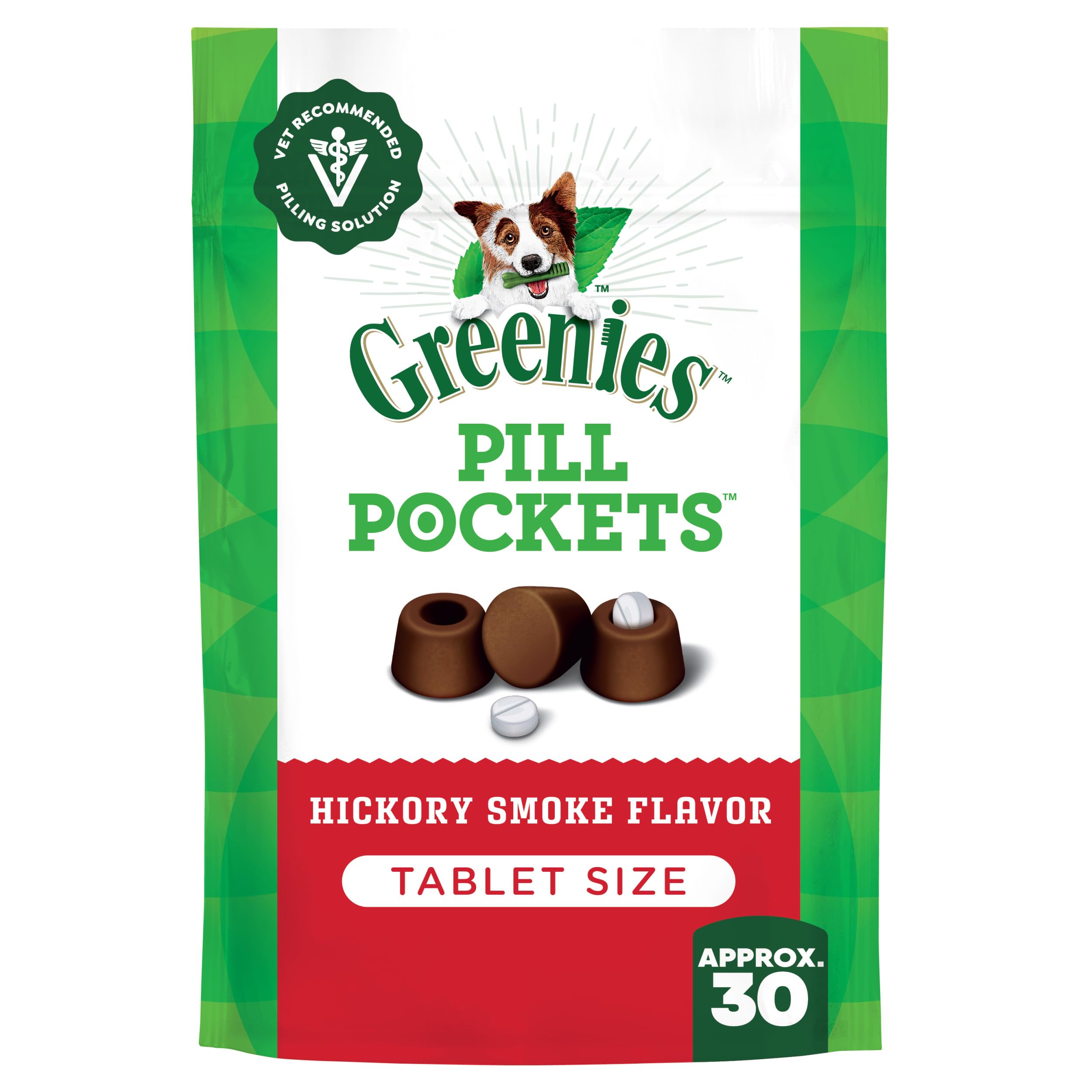 PILL POCKETS for Dogs Tablet Size Natural Soft Dog Treats, Hickory Smoke Flavor, 3.2 oz. Pack (30 Treats)