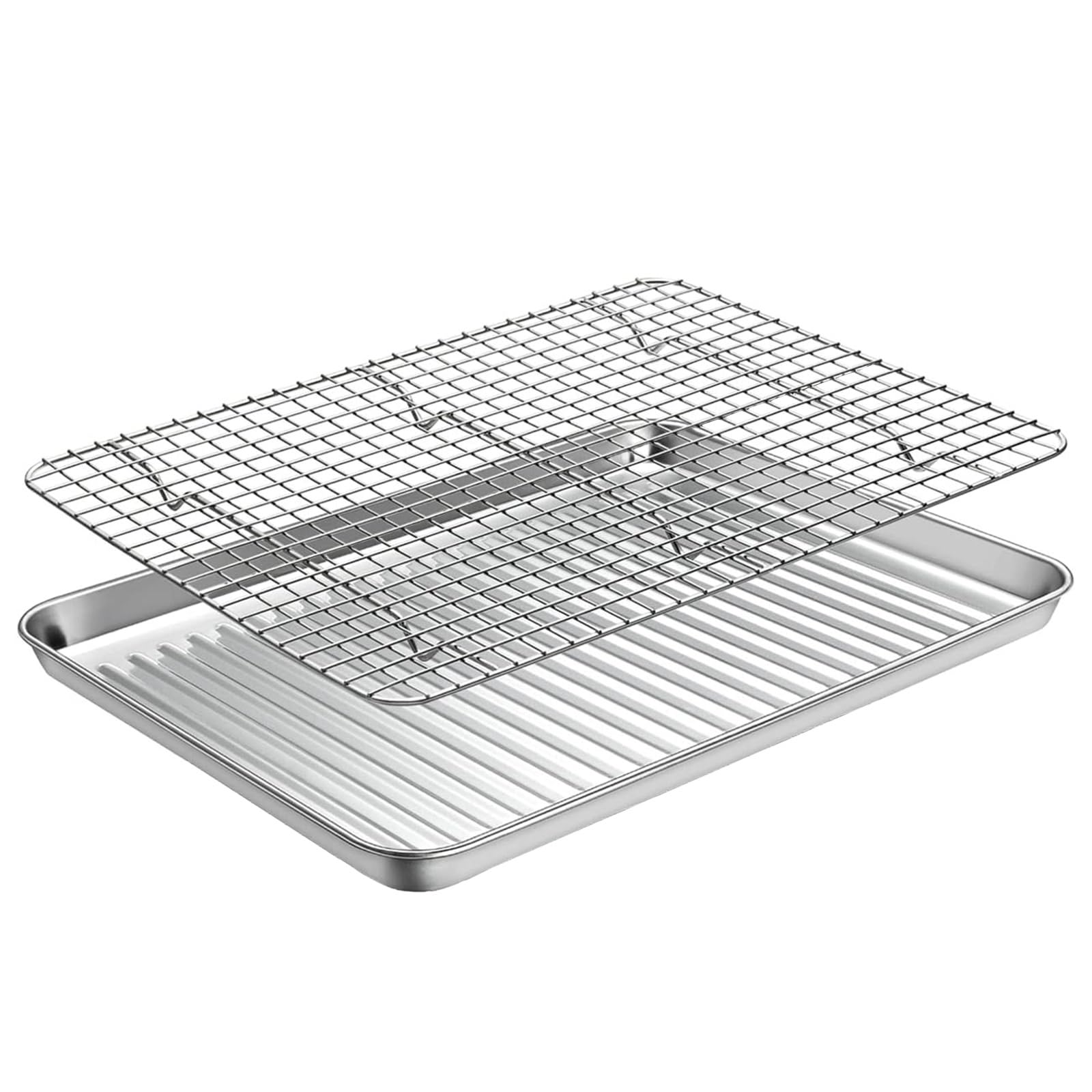 Bandeja Rectangular para Horno Tostador, Antiadherente, de Acero Inoxidable, con Rejilla de enfriamiento, Resistente al Calor, Bandeja de Metal Resistente a la deformación (320 x 2