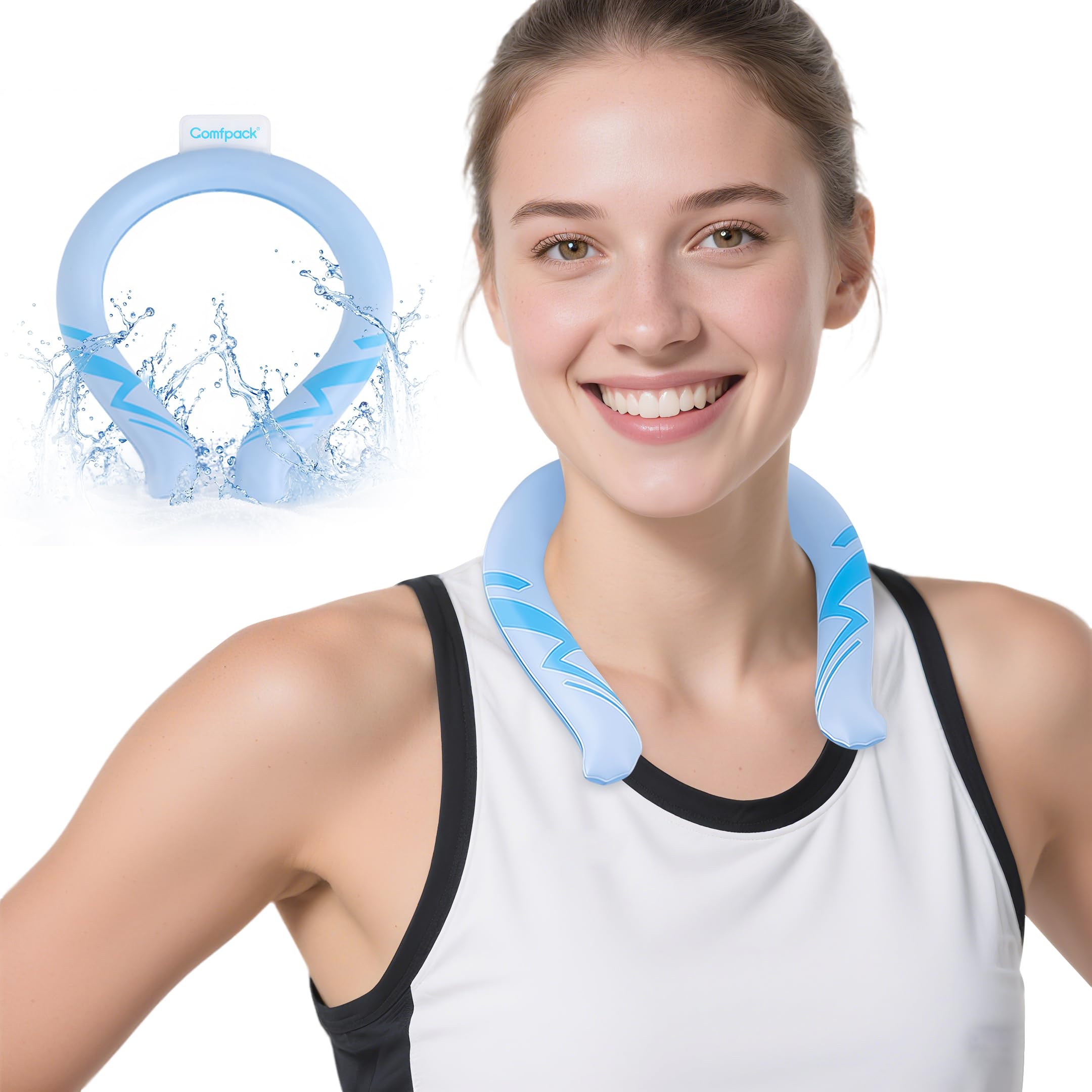 Comfpack Neck Cooling Tube Reusable Ice Ring Neck Coolers for Hot Weather Wearable Ice Ring for Outdoor Sports, Workers, Relief for Hot Flashes(White)