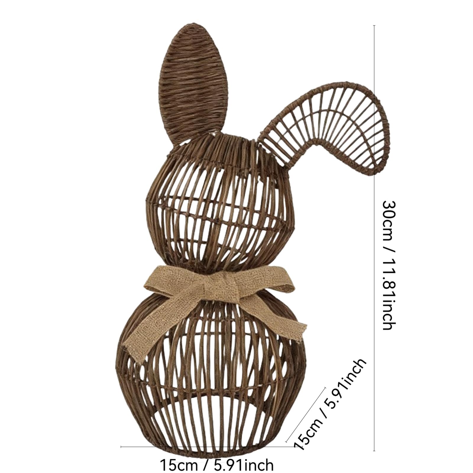 Rattan-Hase mit Schleife, rustikale Osterdekoration, Bauernhaus-Hasen-Osterdekoration, Frühlingshasen-Dekoration für rustikales Bauernhaus, Außenbereich, Haus, Veranda, Eingang, Hof, Rasen (2 Stück)