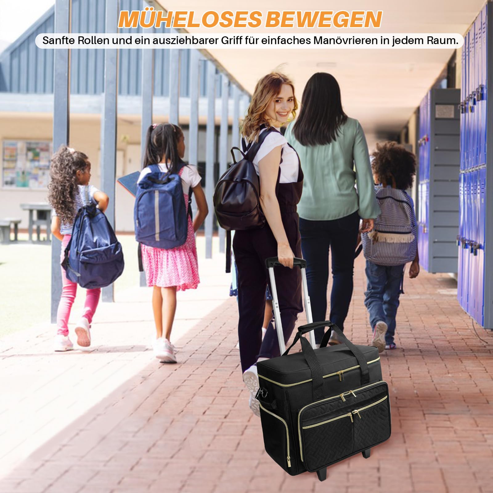 SUNDOY Sac de Travail à roulettes pour Enseignants avec Compartiment Extensible pour Ordinateur Portable jusqu'à 17,3", Noir, 42x23x35-ZM, Pied-de-Poule