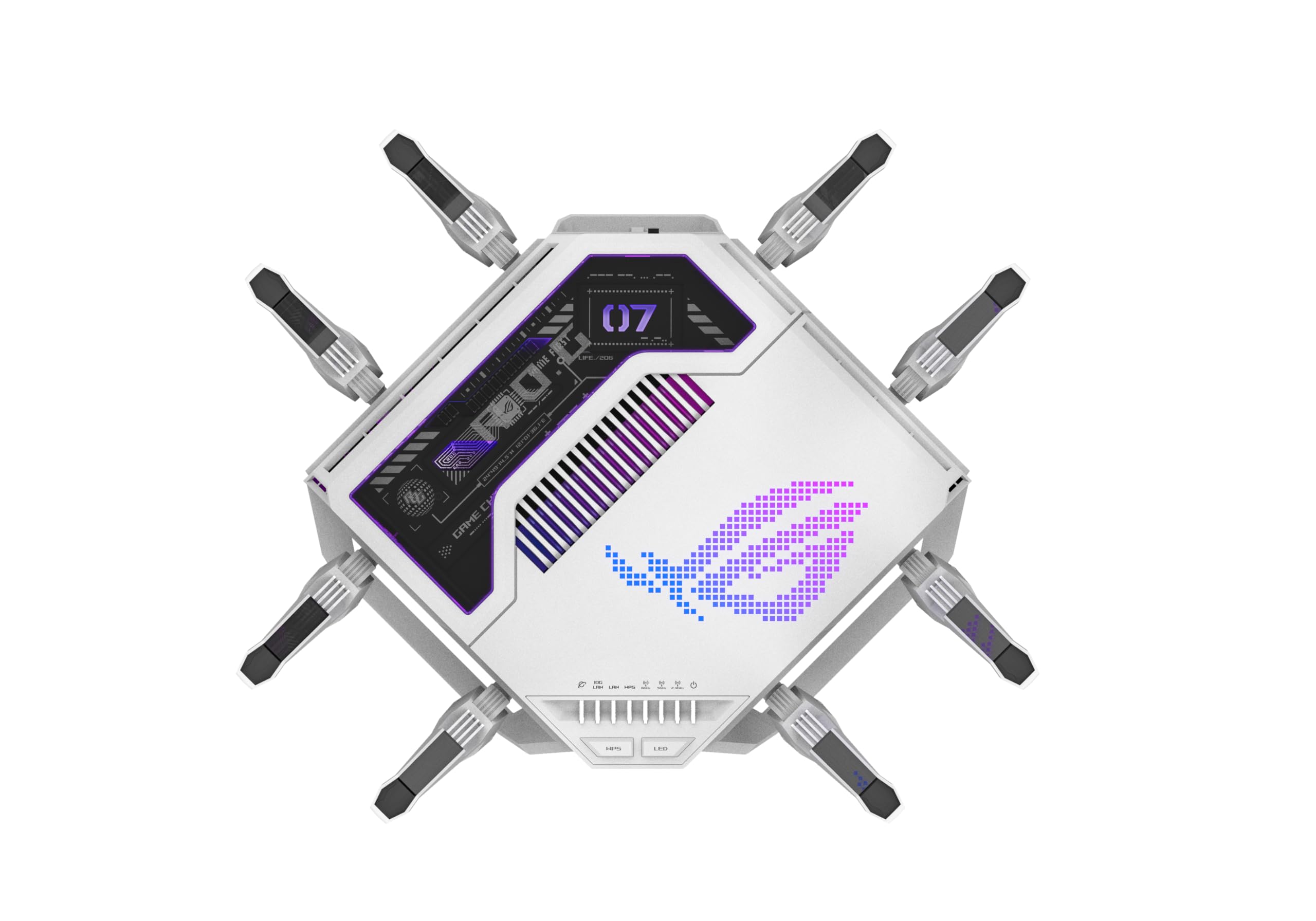 ASUS GT-BE19000AI Router de Juego AI Tri-Band WiFi 7 (802.11be), Ancho de Banda de 320 MHz y 4096-QAM, MLO, Dos Puertos 10G, AI Game Boost, Red de Juegos, Aura RGB, Soporte AiMesh, Guest Network