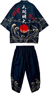 Men's Japanese Kimono Jacket Set Stylish Open Front Coat With Shorts Chinese Style Printed Cardigan Suits - Buy now