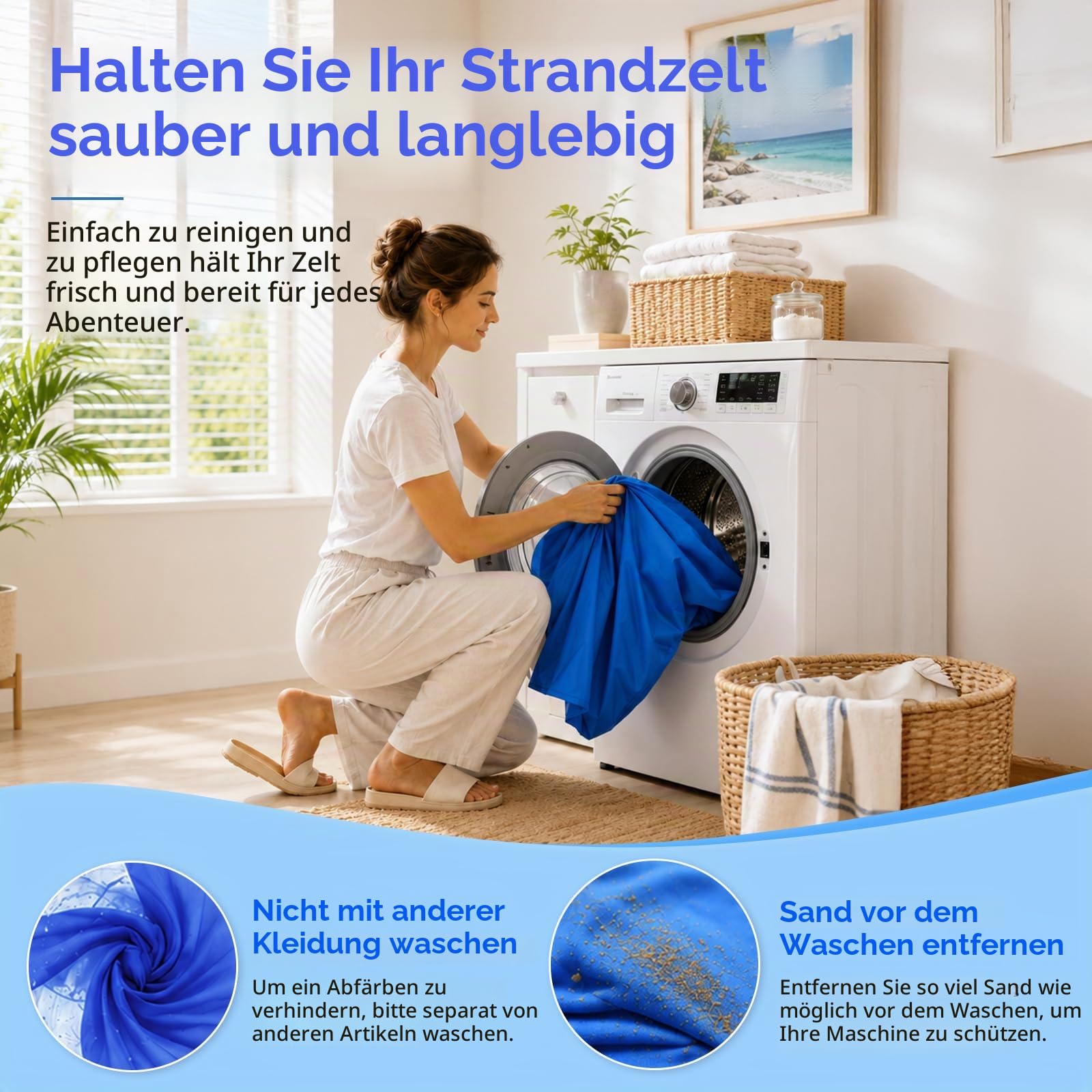 Strandzelt mit Strandmatte, LSF 50+ Hochschutz, 2x2x2m, Dunkelblau