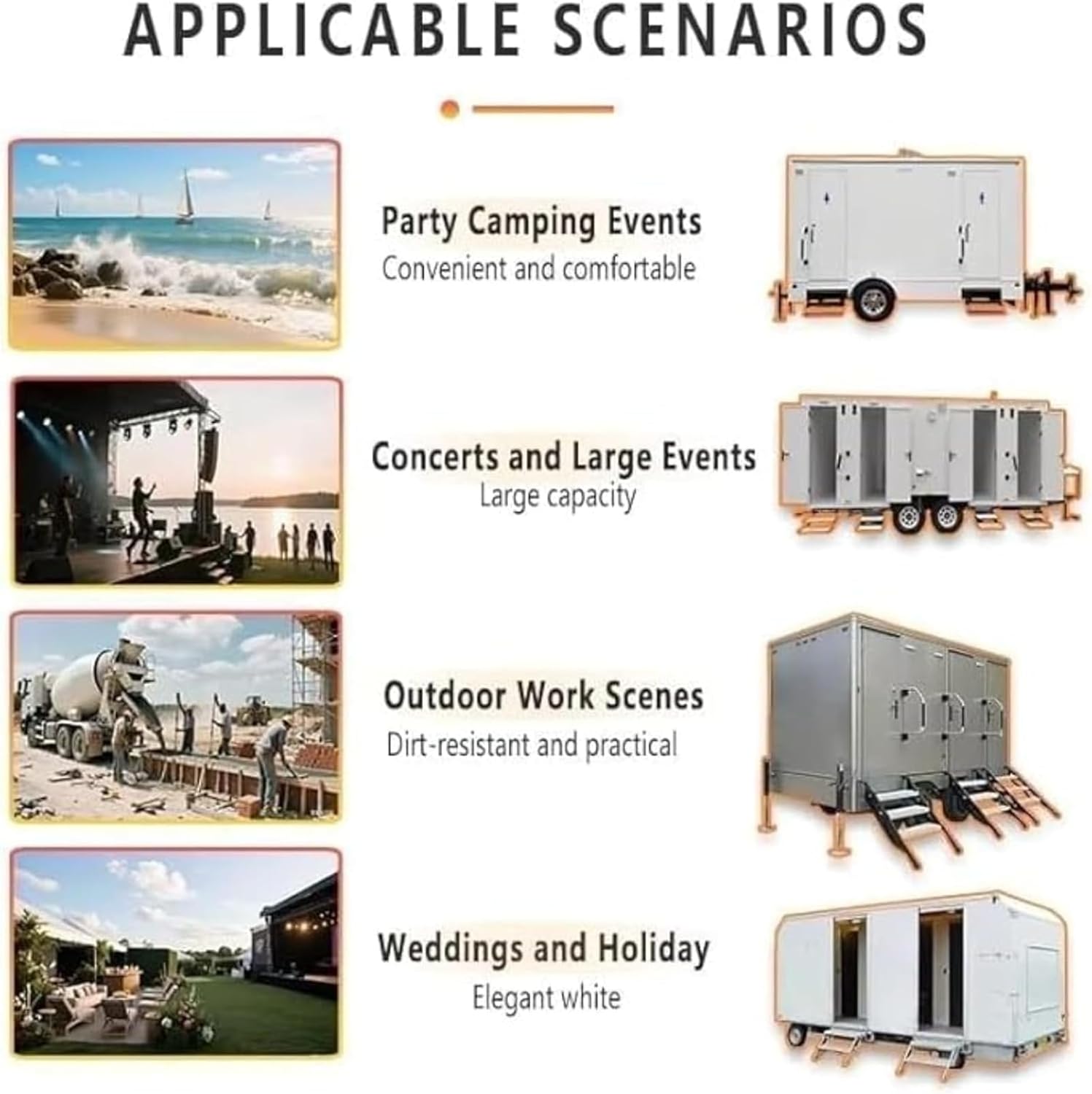 Commercial Portable Toilet Trailer with LED Lighting & Ventilation, Durable Portable Restroom for Marathons, Job Sites, and Government Tenders