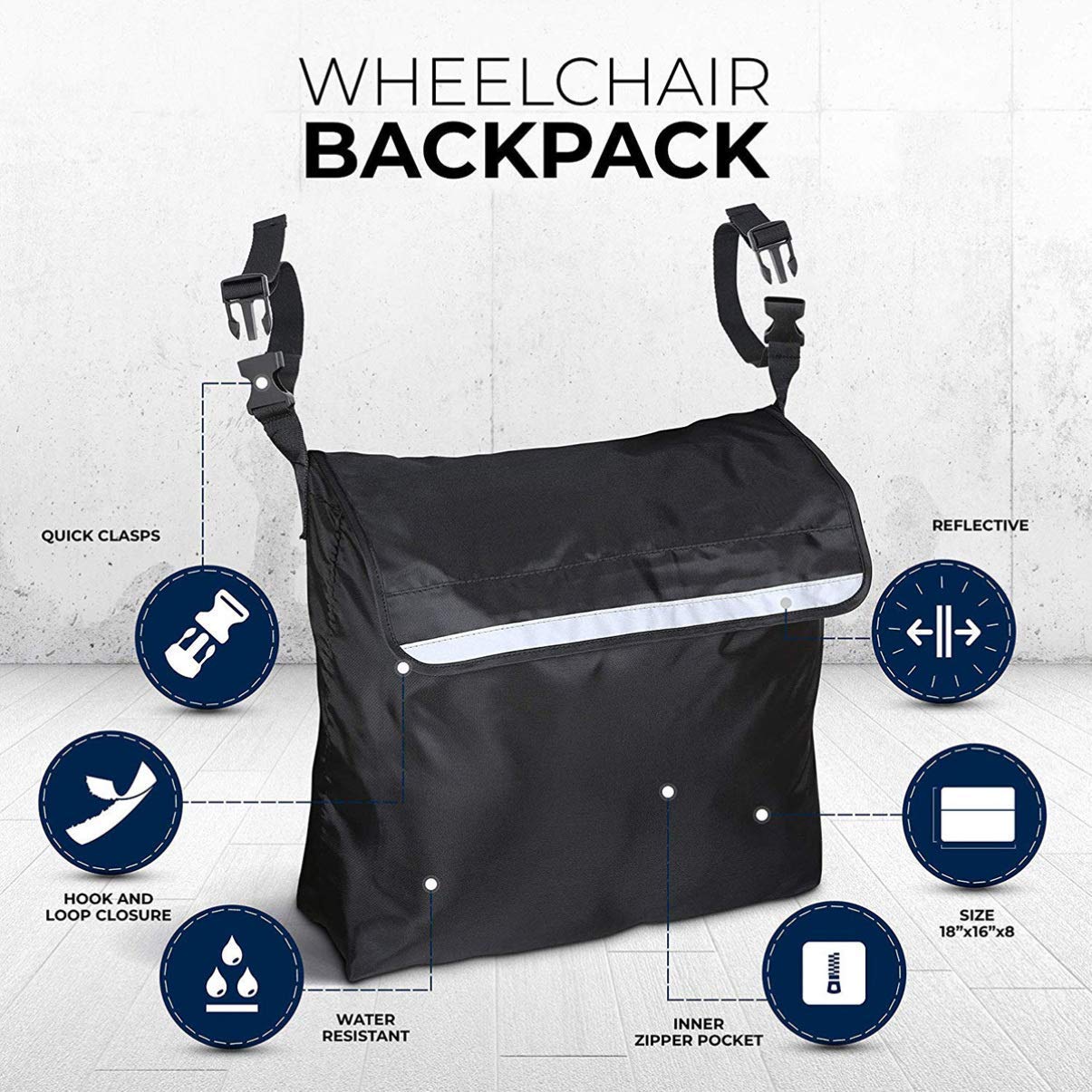 Bolsa para Silla de Ruedas - Bolsa para Silla de Ruedas con Cinta Reflectante - Bolsas Impermeables para Accesorios de Silla de Ruedas - Mochila para Silla de Ruedas (Paquete de 2)