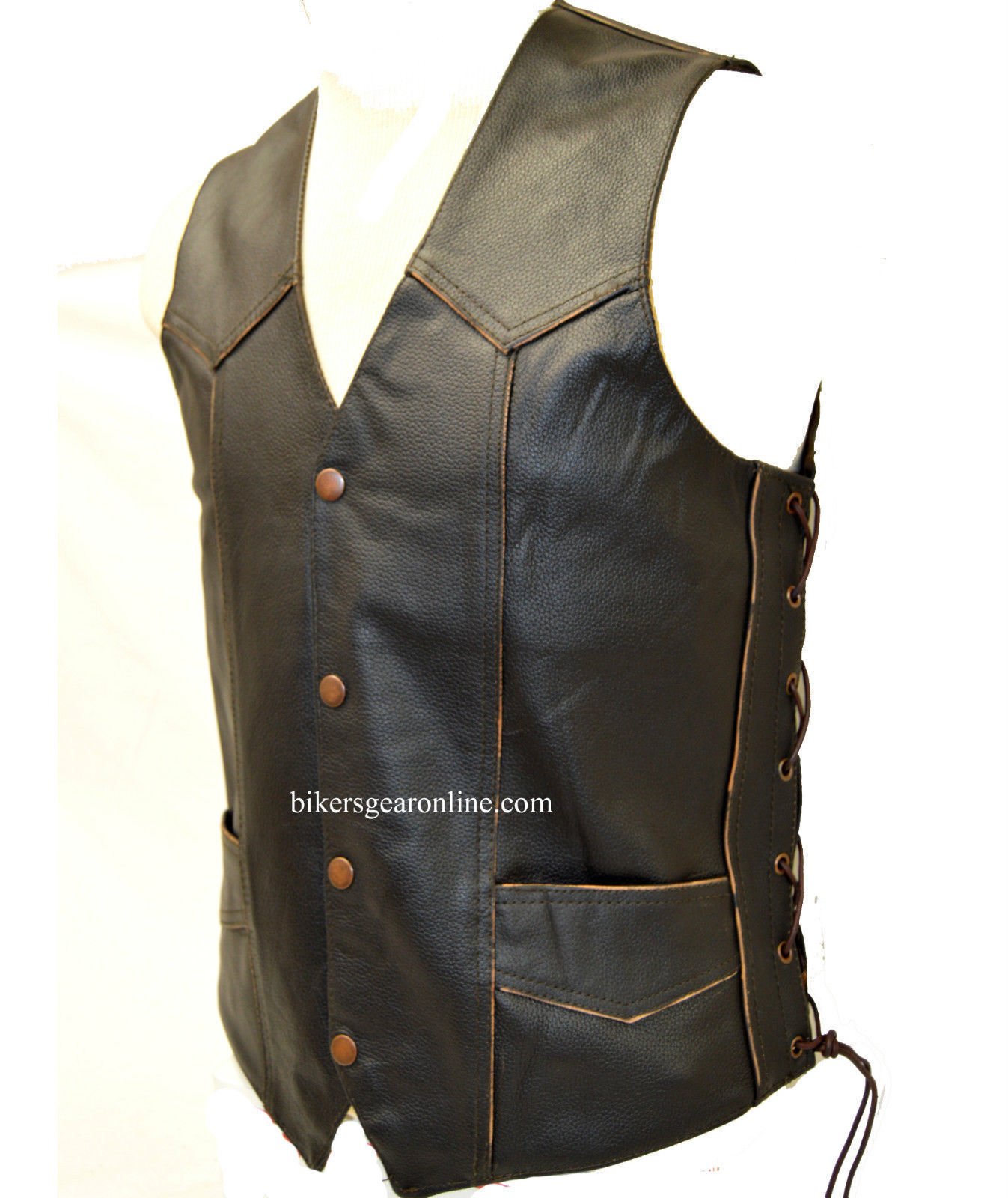 Event Men's Motorcycle Side Lace Blk Leather Vest W/Live To Ride Embossed On Back(4XL)