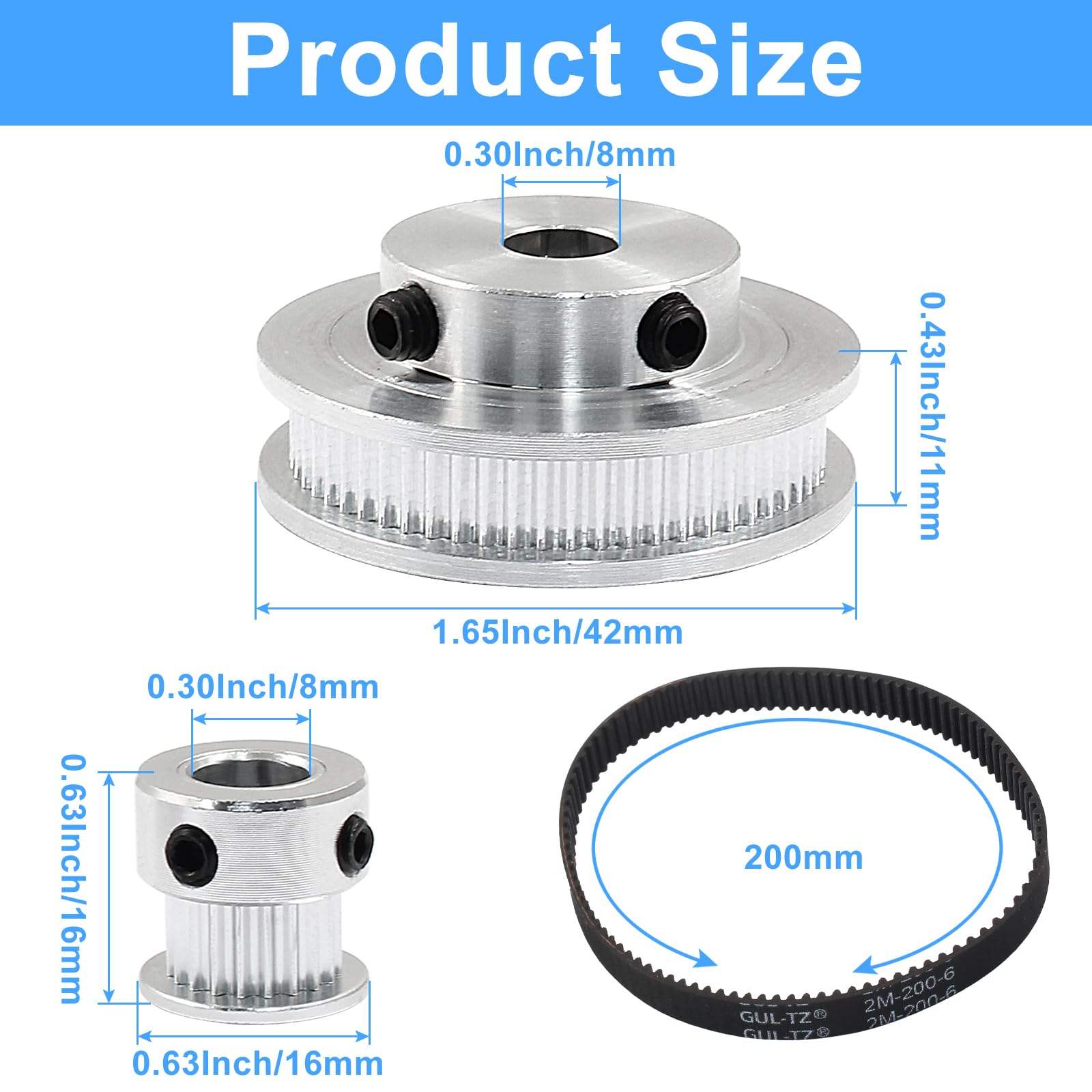 GT2 Synchronous Wheel 20&60 Teeth 8mm Bore, 2Pcs Set — Amazon image 3