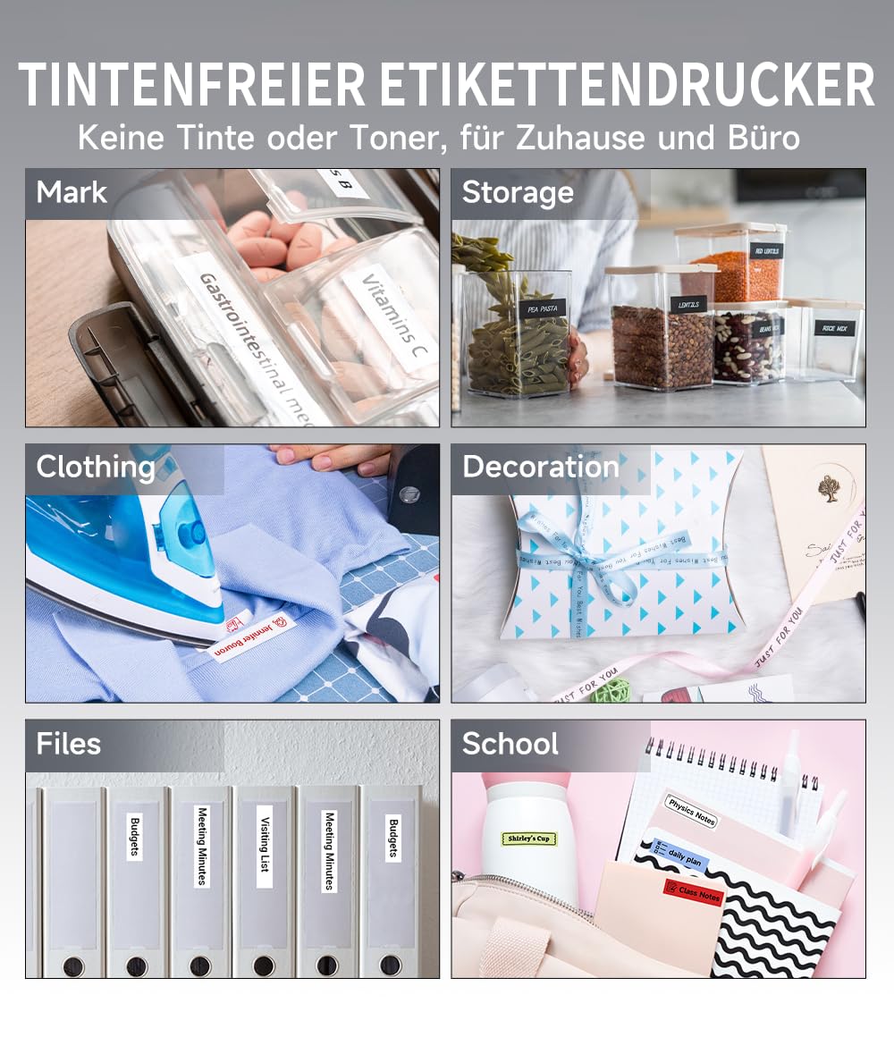 Phomemo P12-Pro Etikettendrucker: Aufladbar, Tragbarer Thermotransfer Beschriftungsgerät Selbstklebend – zur für Küchengewürze, Speisekammer, Kabelmanagement,für Zuhause & Büro