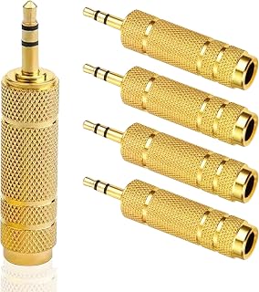 5-Pack 3.5mm to 6.35mm Stereo Headphone Adapter, 1/8 Male to 1/4 Female Adapter, Stereo Pure Copper Audio Converter for Headphones, Guitar Amplifier, Speaker, and Home Theater