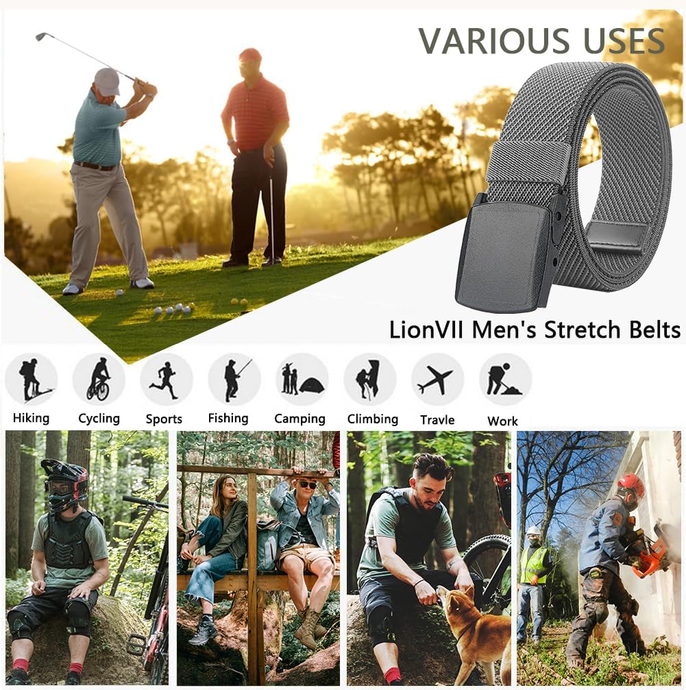 LionVII Stretch Belts for Men-Web Mens Belts Elastic Plastic Buckle Breathable for Sport-Adjustable Trim to Fit 27-49" Waist - Image 7