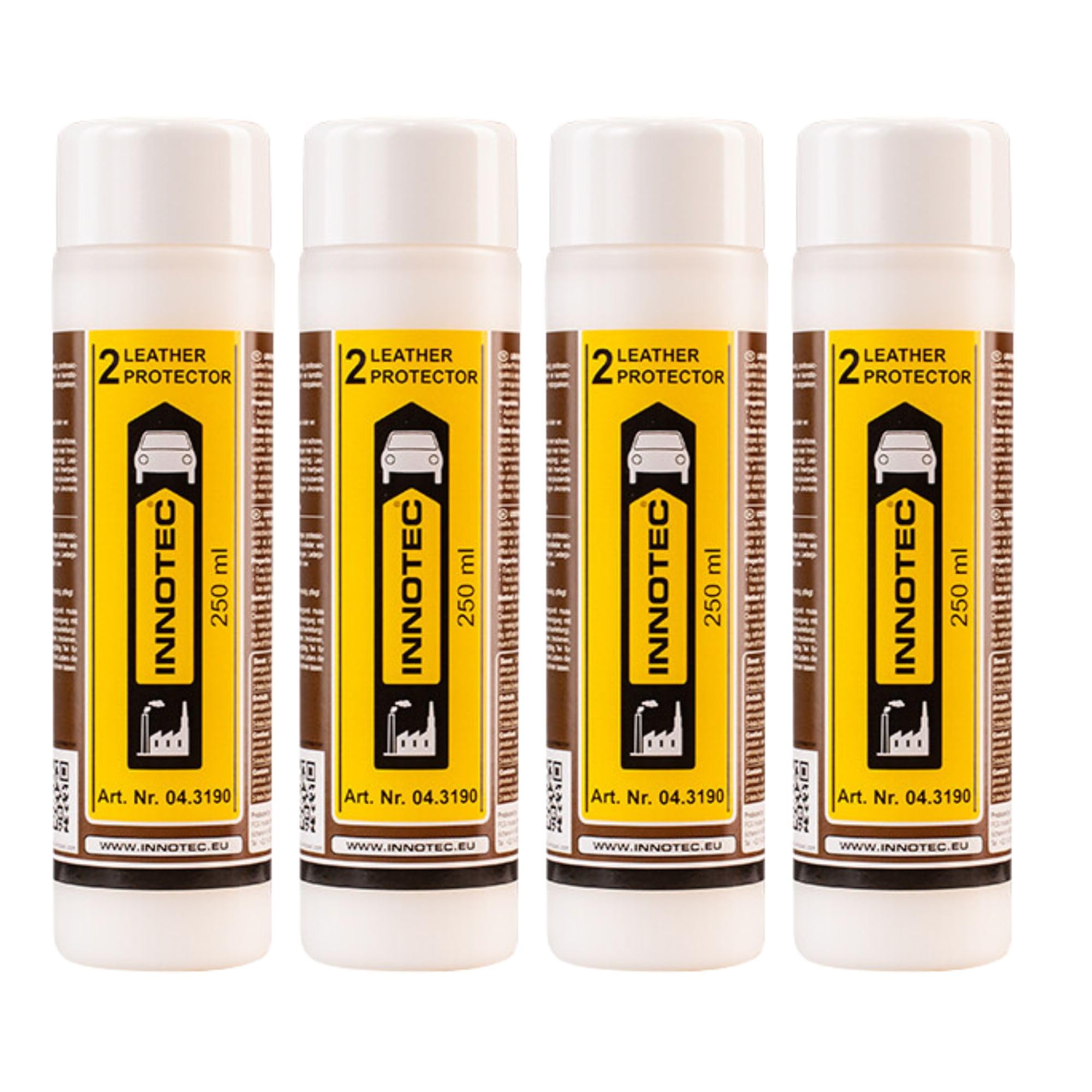 4 Stück INNOTEC Leather Protector (2) 250ml – Premium Leder-Schutzspray für Pflege & Schutz unterschiedlichster Leder & lederartiger Flächen wie Fahrzeugsitze, Motorradleder, Möbel & Bekleidung
