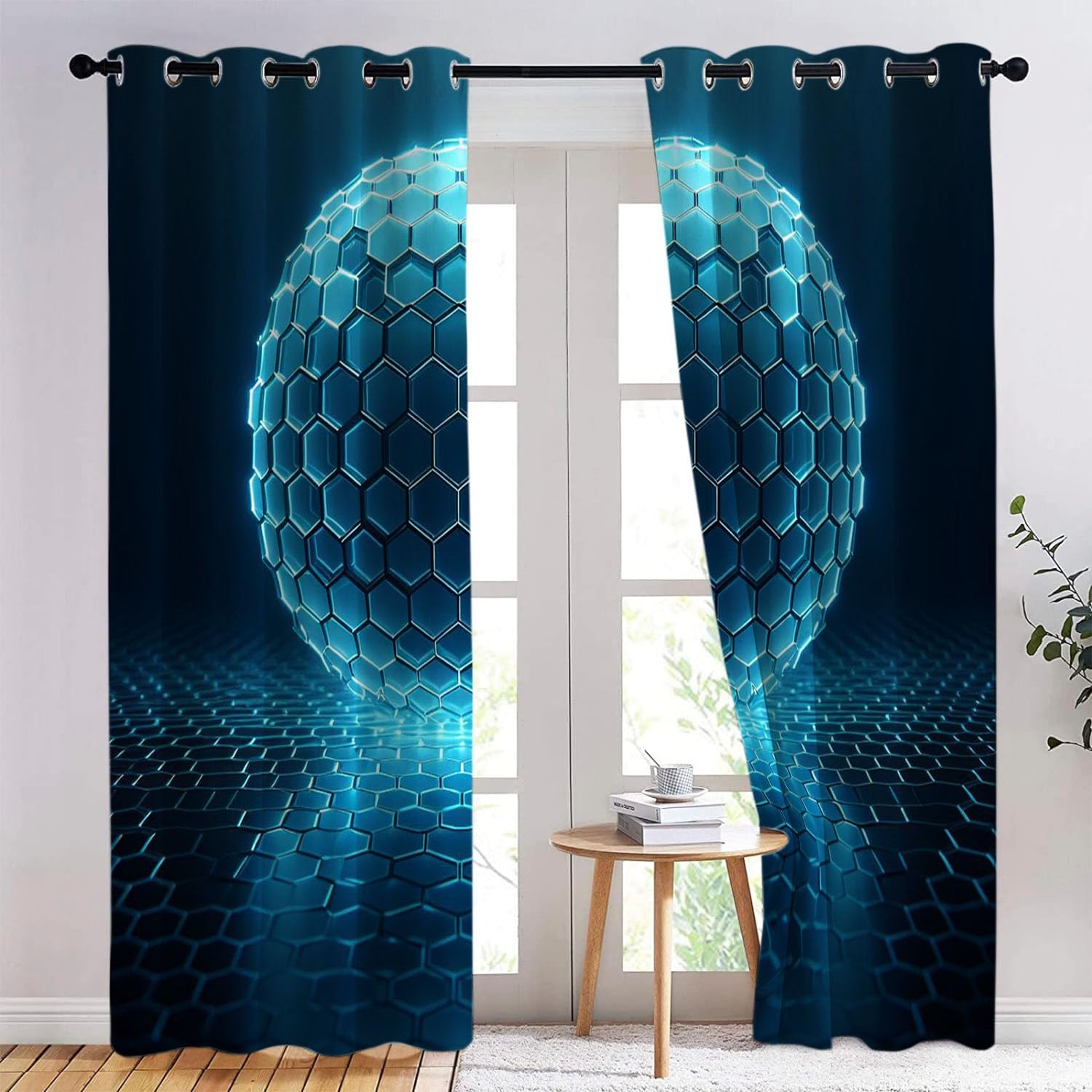 Verdunklungsvorhänge Blau-grau 220x140cm - Geometrisches Muster 2er Pack