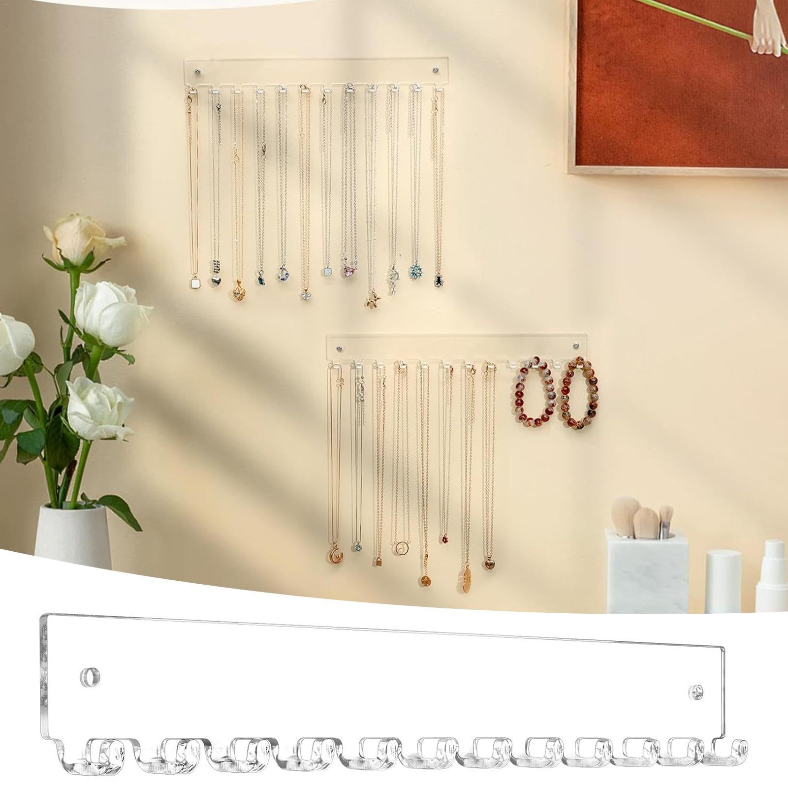 shjxi Acryl ketting houder, sieraden organisator rek, duidelijke ketting hanger, ketting opslag stand, helder acryl sieraden organisator rek met haken voor kettingen, armbanden en eenvoudige