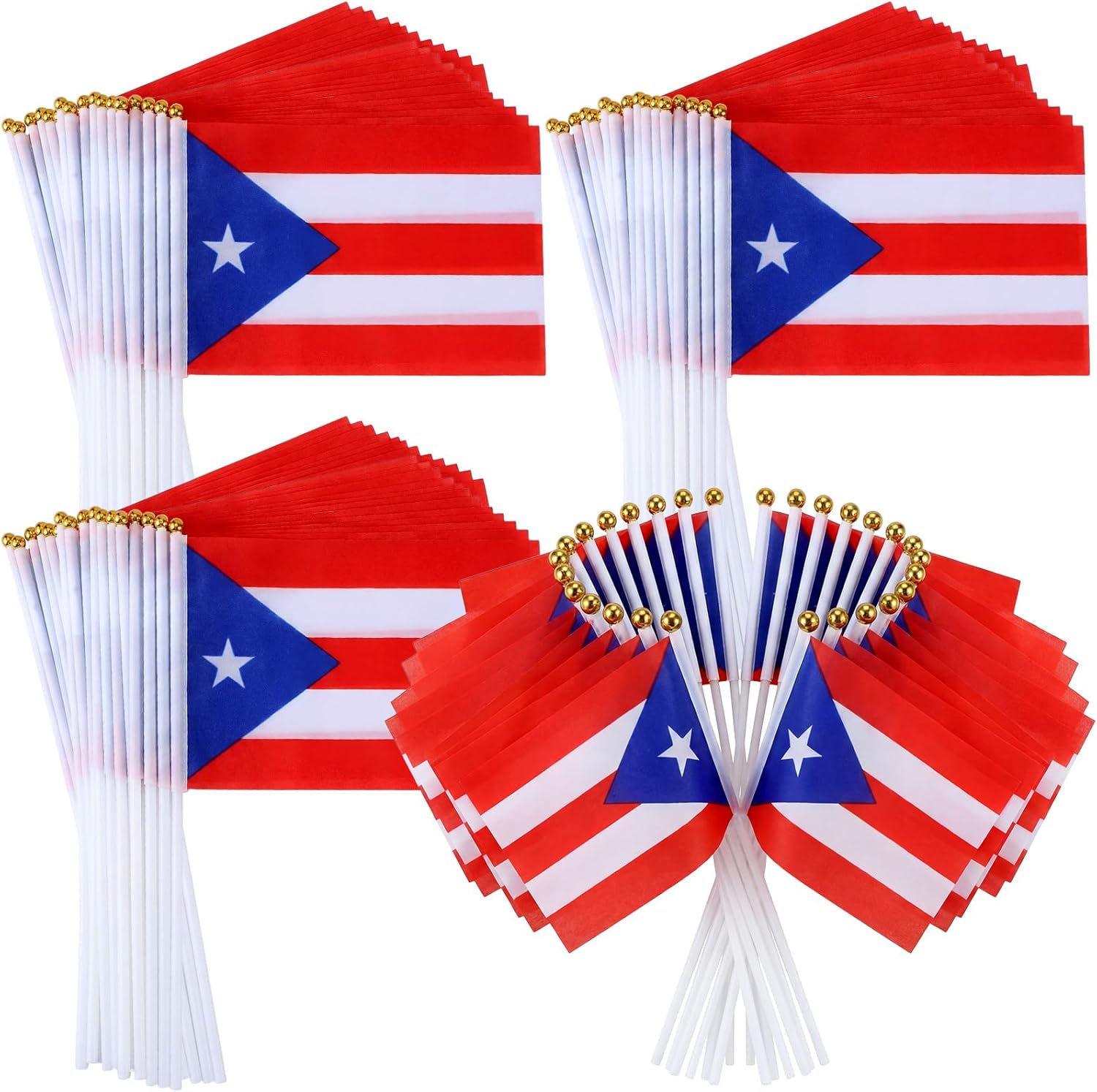 100 Pack Puerto Rico Mini Flags Small Hand Held Stick Flags Puerto Rican Party Decorations Flag with Wooden Pole for Outdoor Parades Sports Events Patriotic (5 x 8 Inch)